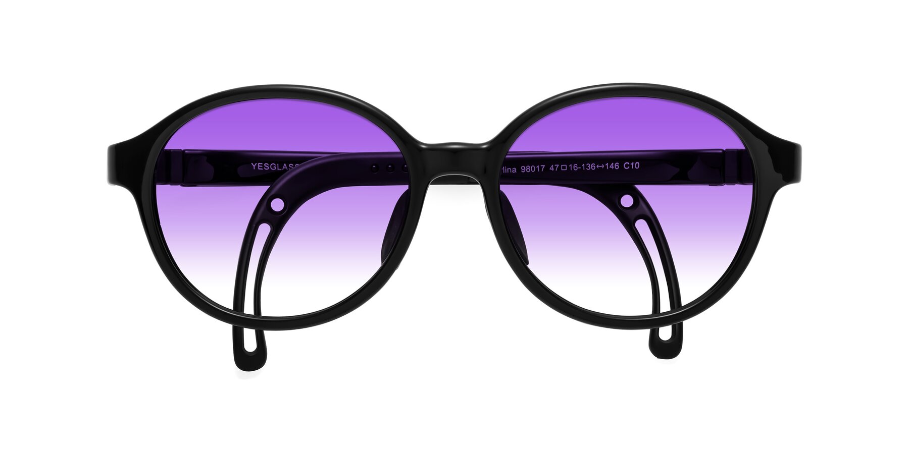 Folded Front of Zerlina in Ninja Black with Purple Gradient Lenses