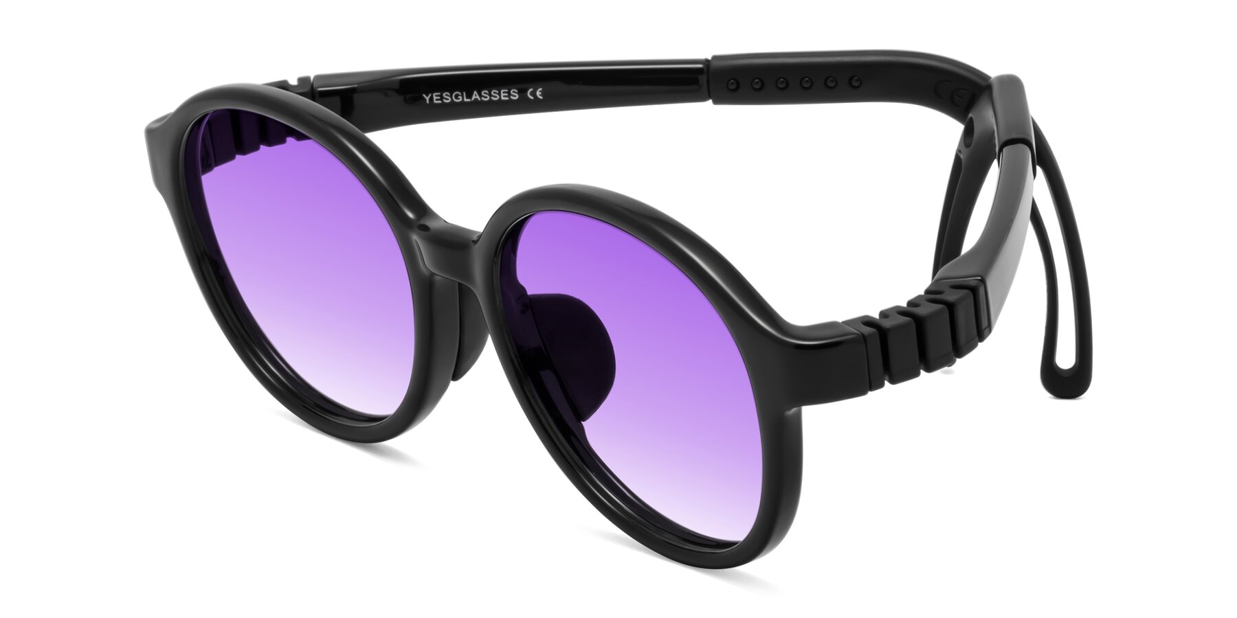 Angle of Zerlina in Ninja Black with Purple Gradient Lenses