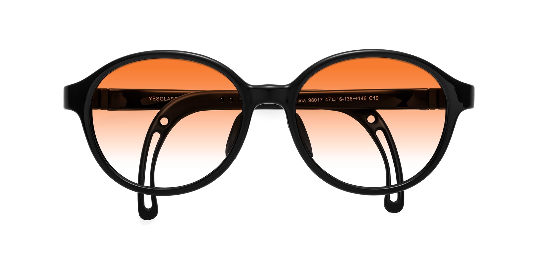 Folded Front of Zerlina in Ninja Black with Orange Gradient Lenses