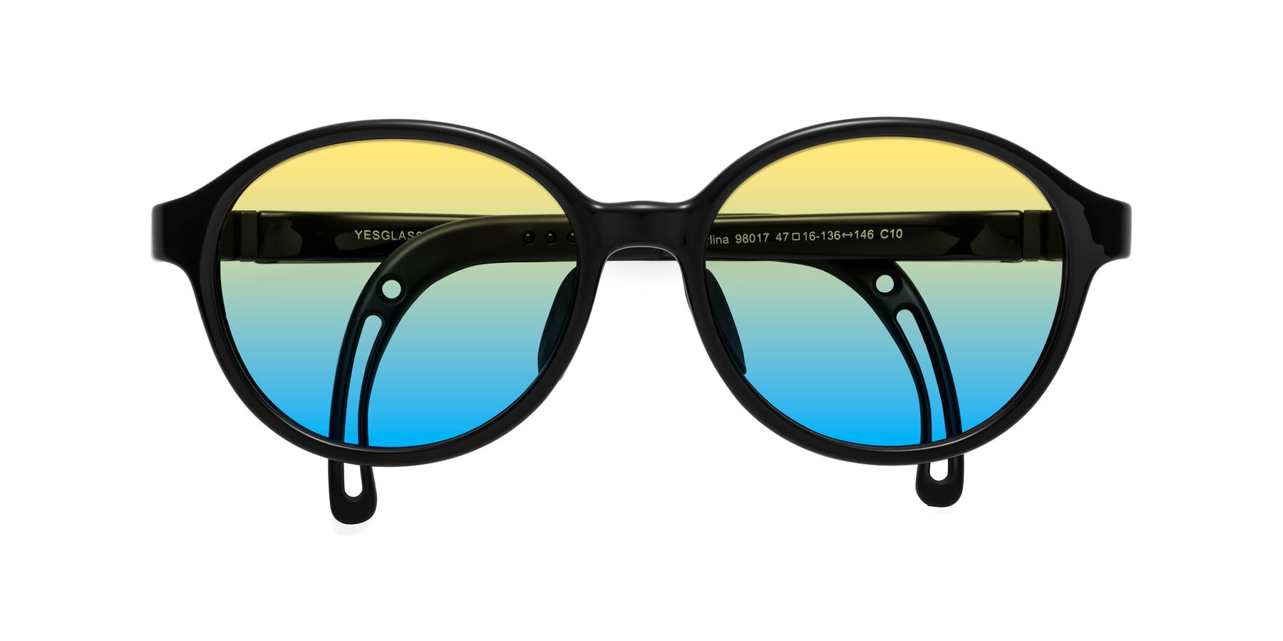 Folded Front of Zerlina in Ninja Black with Yellow / Blue Gradient Lenses