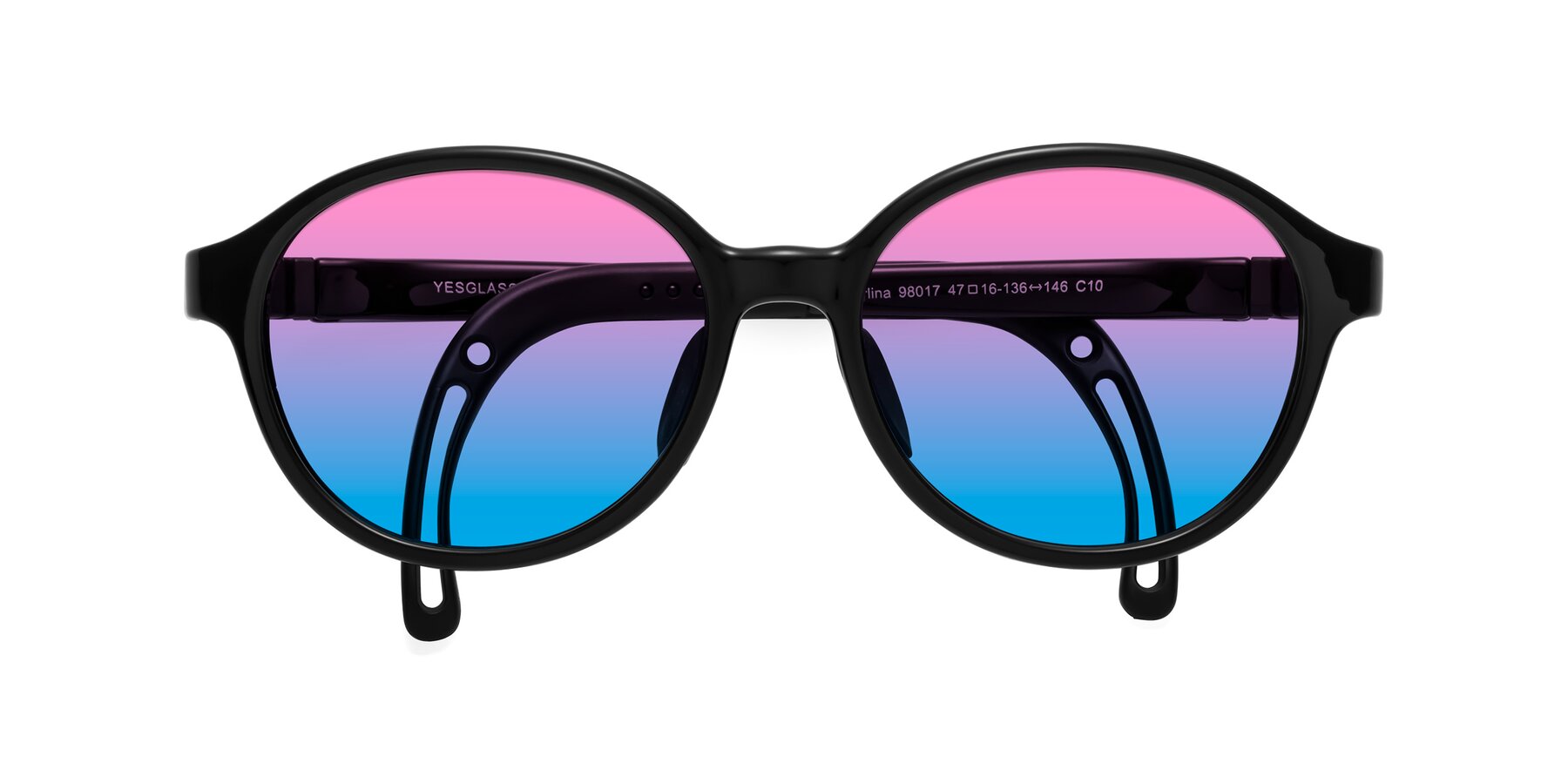 Folded Front of Zerlina in Ninja Black with Pink / Blue Gradient Lenses