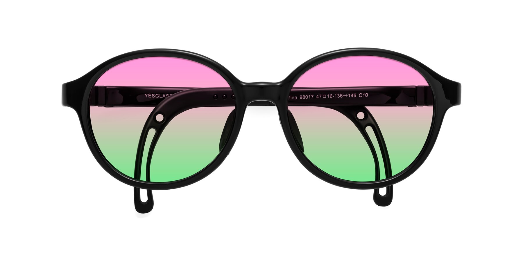 Folded Front of Zerlina in Ninja Black with Pink / Green Gradient Lenses