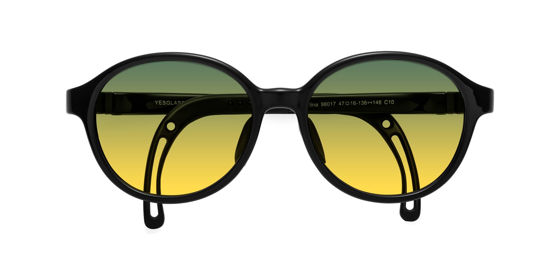 Folded Front of Zerlina in Ninja Black with Green / Yellow Gradient Lenses