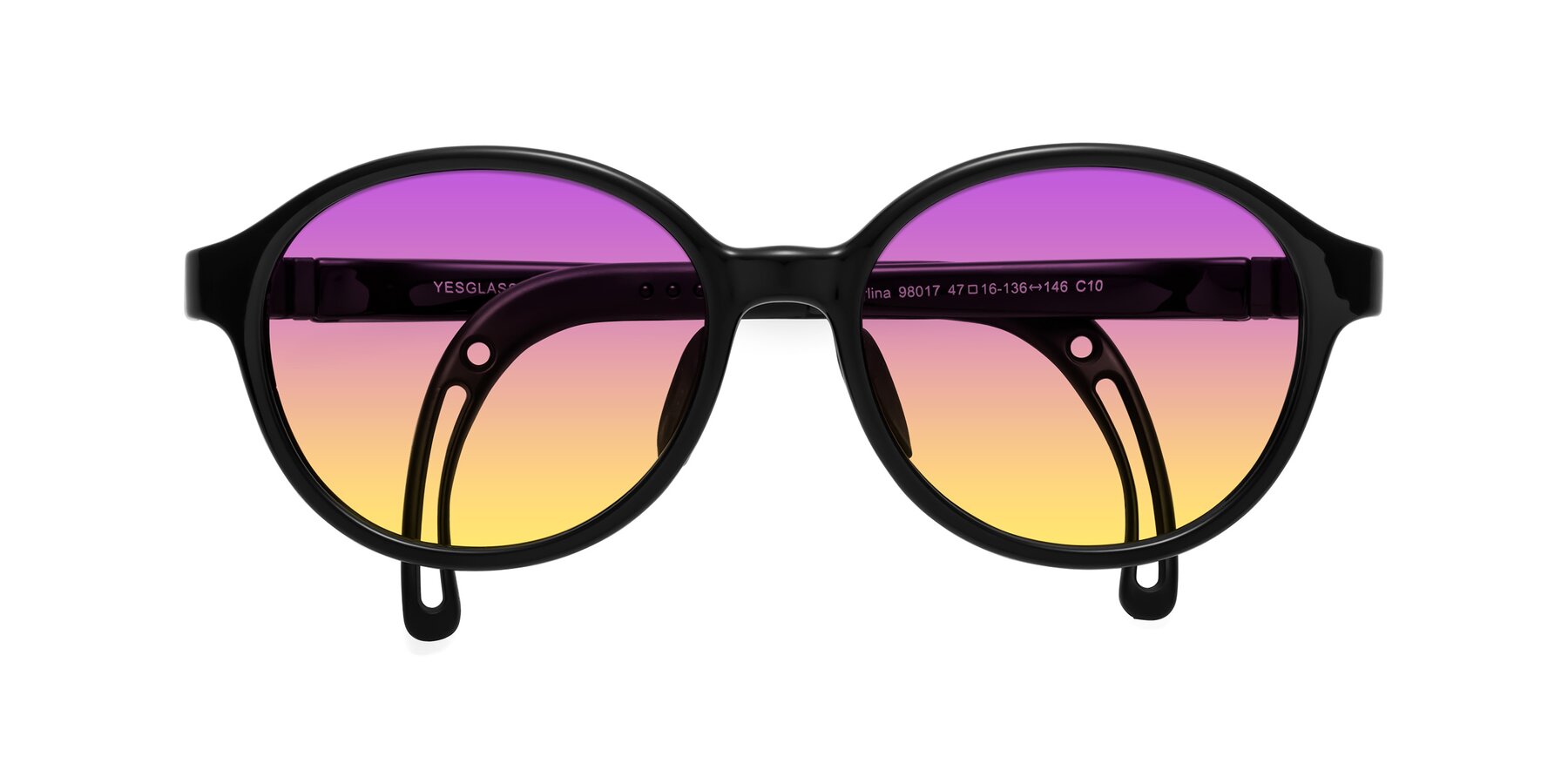 Folded Front of Zerlina in Ninja Black with Purple / Yellow Gradient Lenses