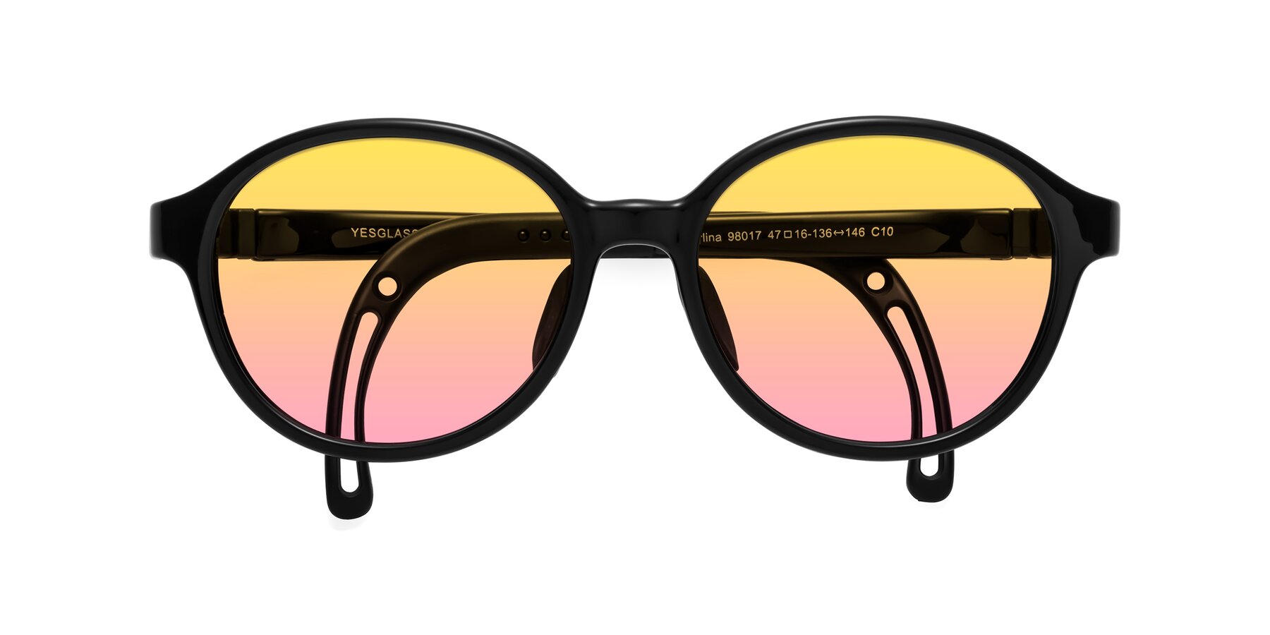 Folded Front of Zerlina in Ninja Black with Yellow / Pink Gradient Lenses