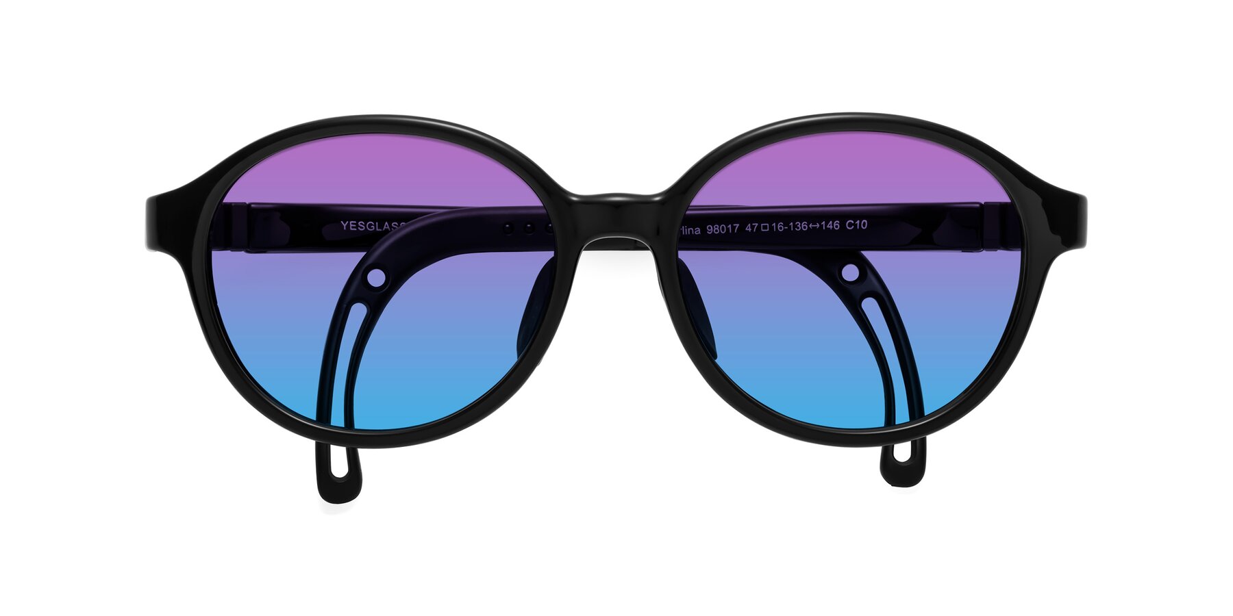 Folded Front of Zerlina in Ninja Black with Purple / Blue Gradient Lenses