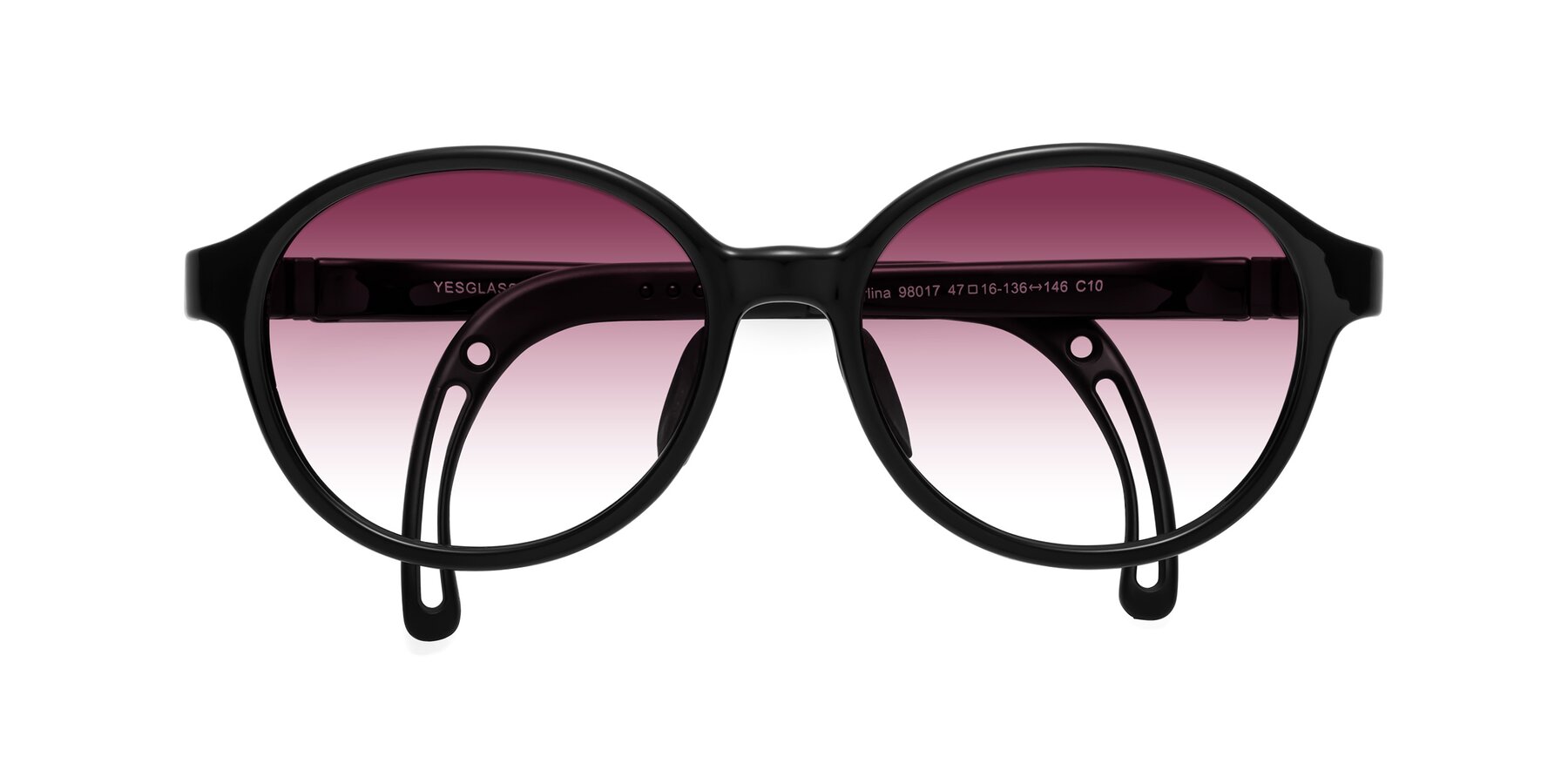 Folded Front of Zerlina in Ninja Black with Wine Gradient Lenses