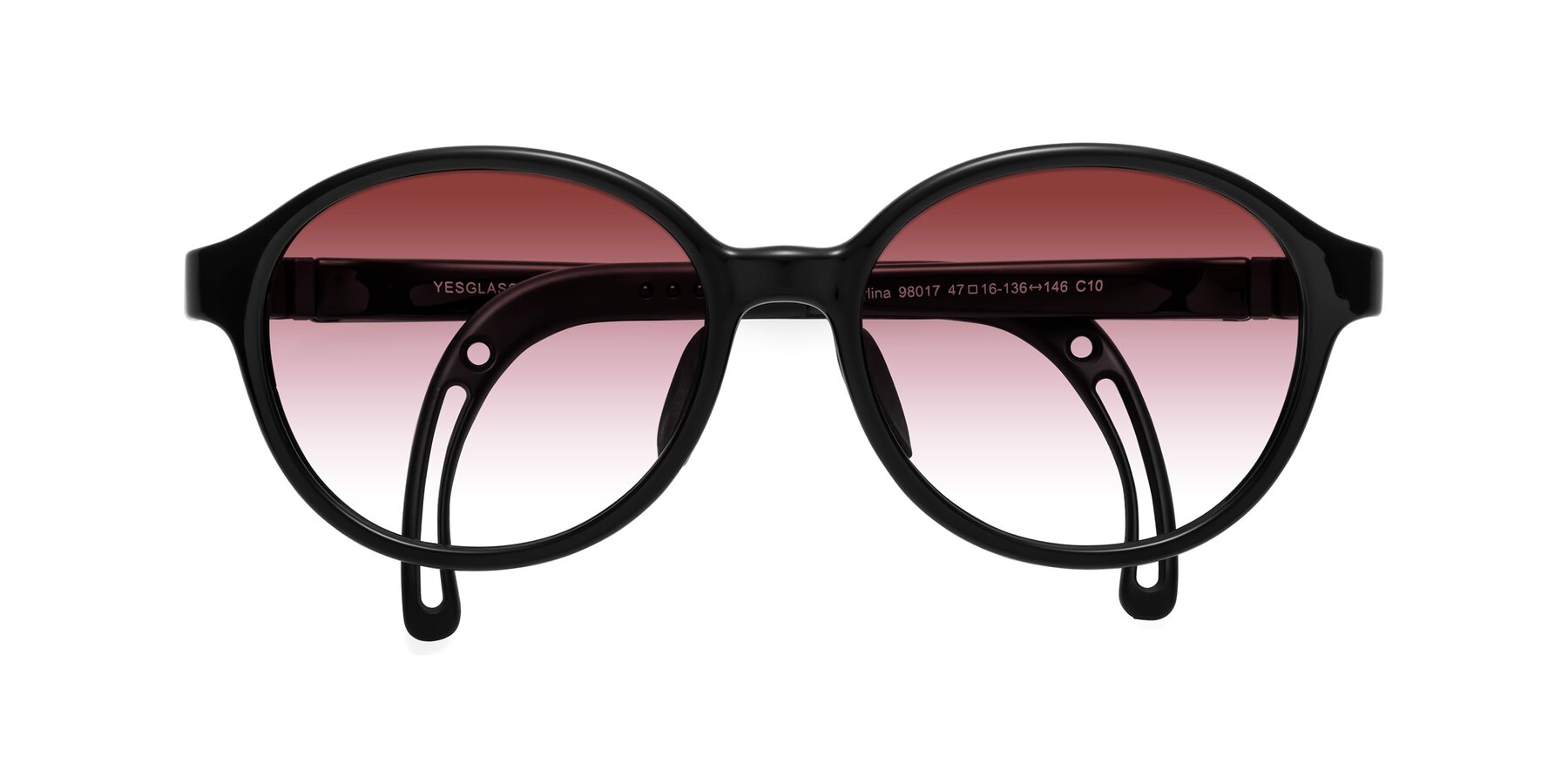 Folded Front of Zerlina in Ninja Black with Garnet Gradient Lenses