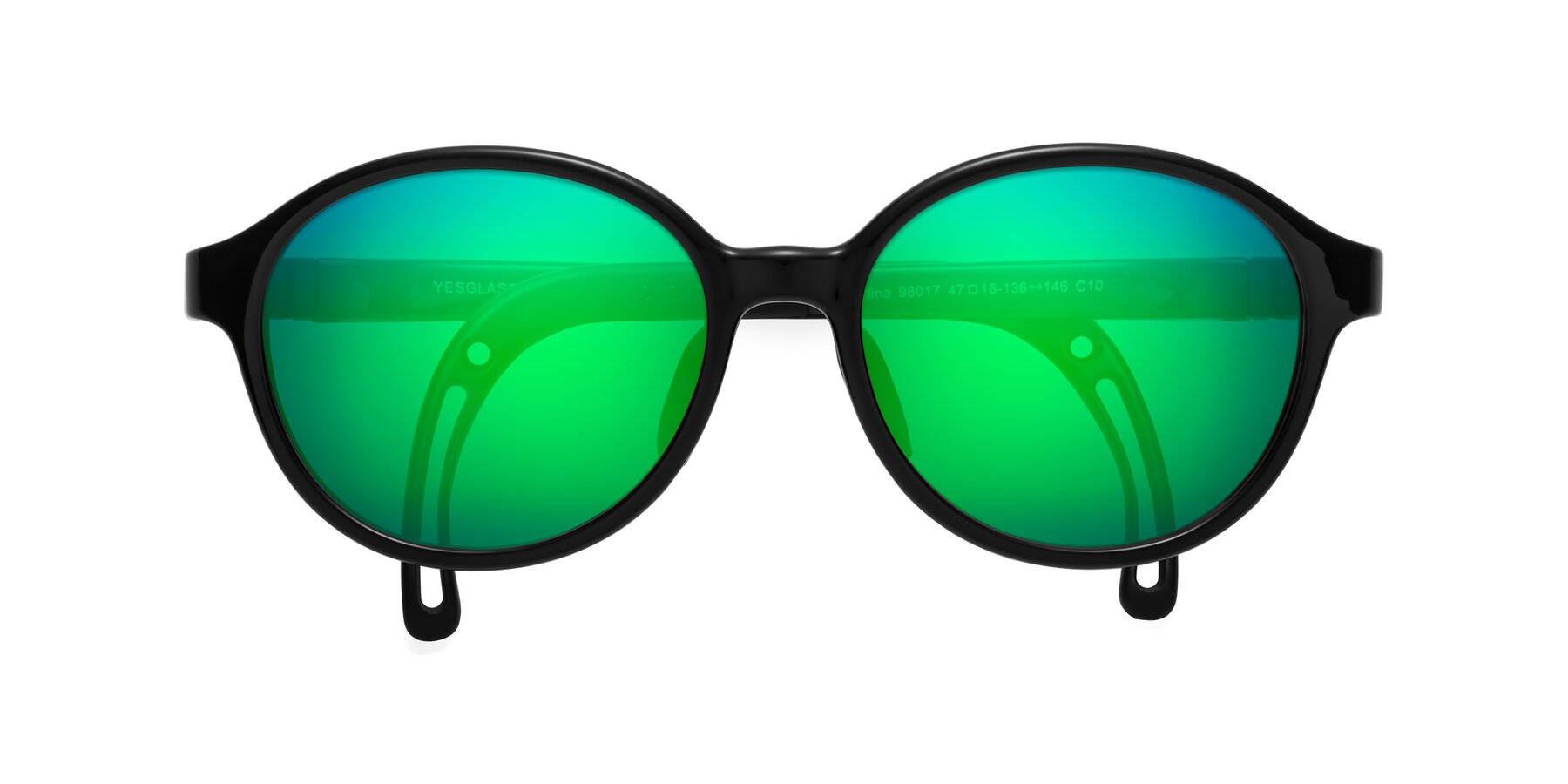 Folded Front of Zerlina in Ninja Black with Green Mirrored Lenses