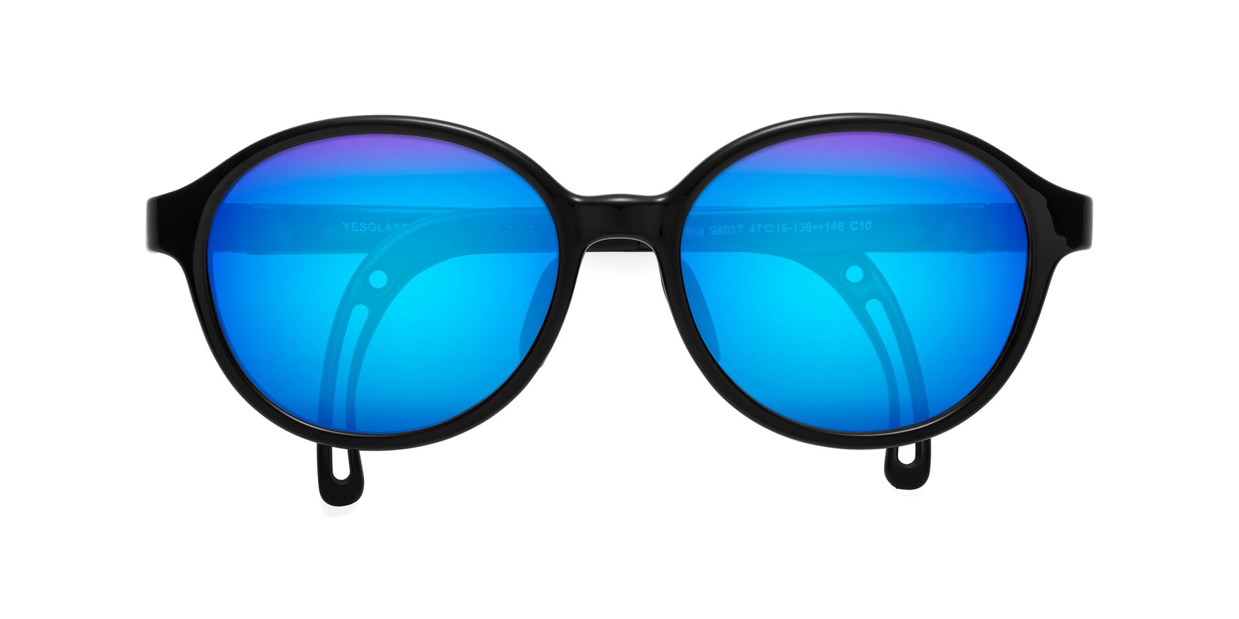 Folded Front of Zerlina in Ninja Black with Blue Mirrored Lenses