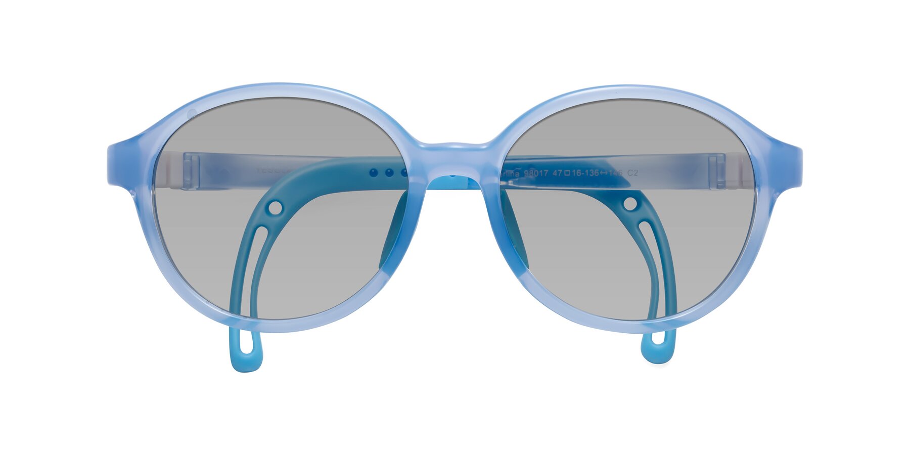 Folded Front of Zerlina in Pilot Blue with Light Gray Tinted Lenses