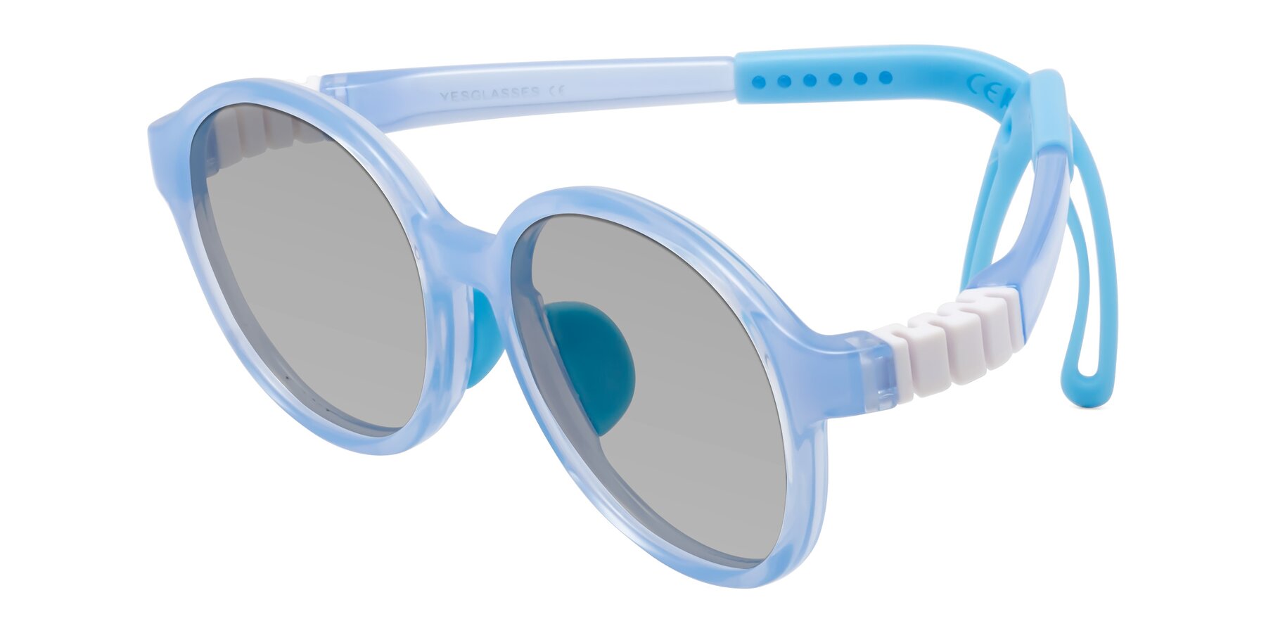 Angle of Zerlina in Pilot Blue with Light Gray Tinted Lenses