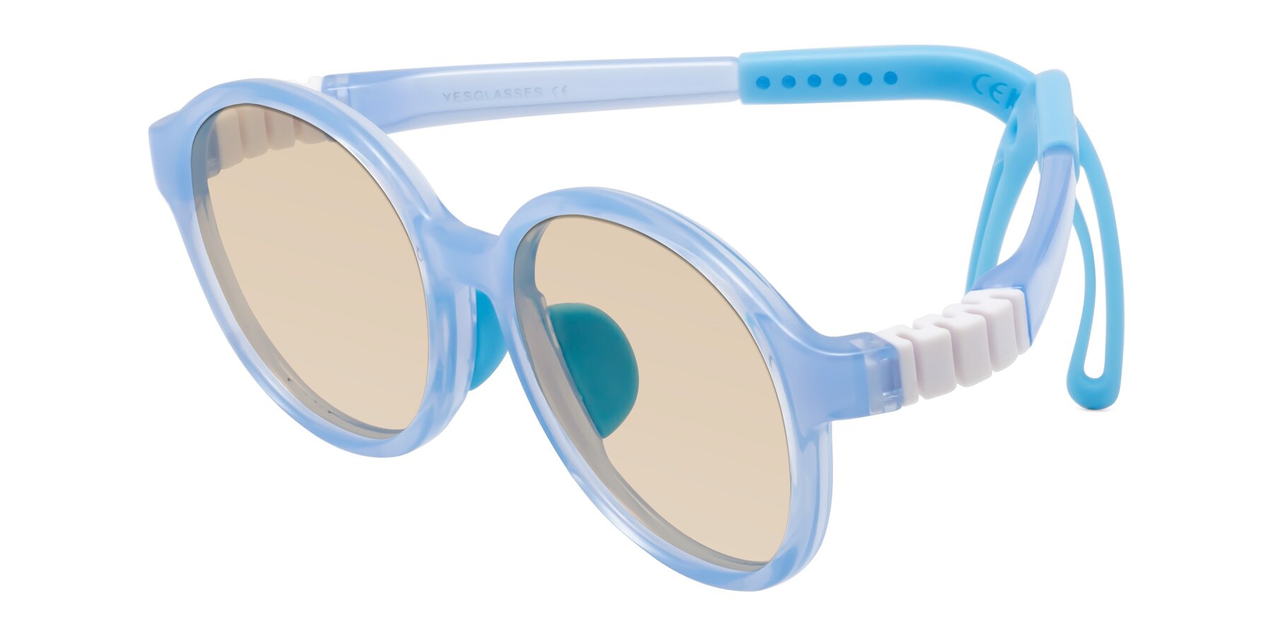 Angle of Zerlina in Pilot Blue with Light Brown Tinted Lenses