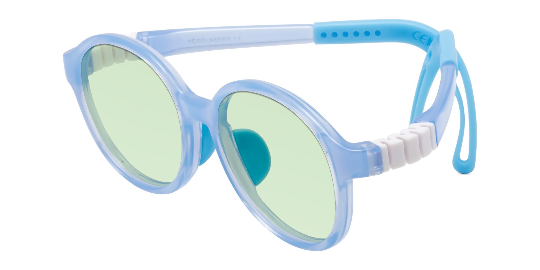 Angle of Zerlina in Pilot Blue with Light Green Tinted Lenses