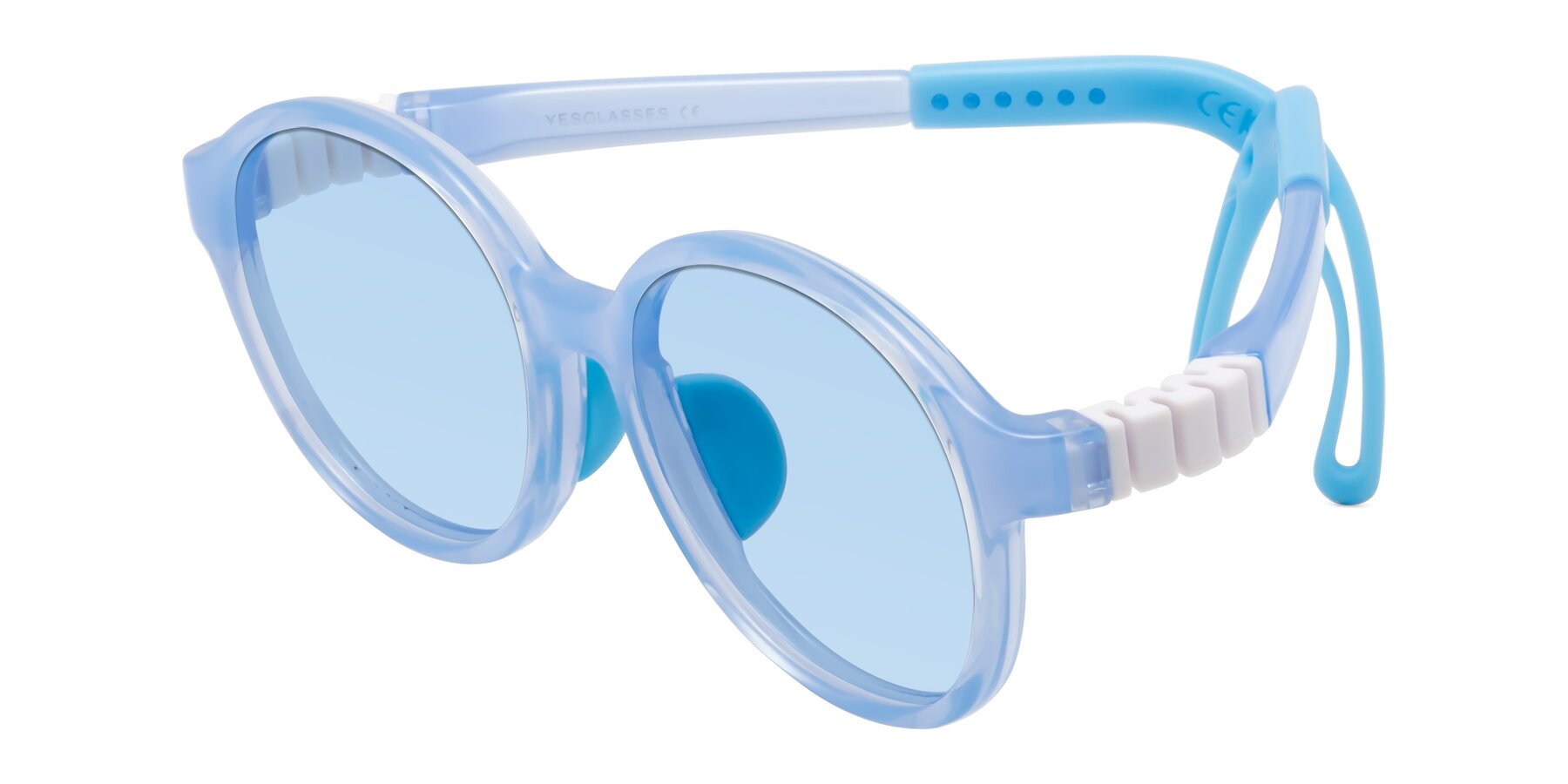 Angle of Zerlina in Pilot Blue with Light Blue Tinted Lenses