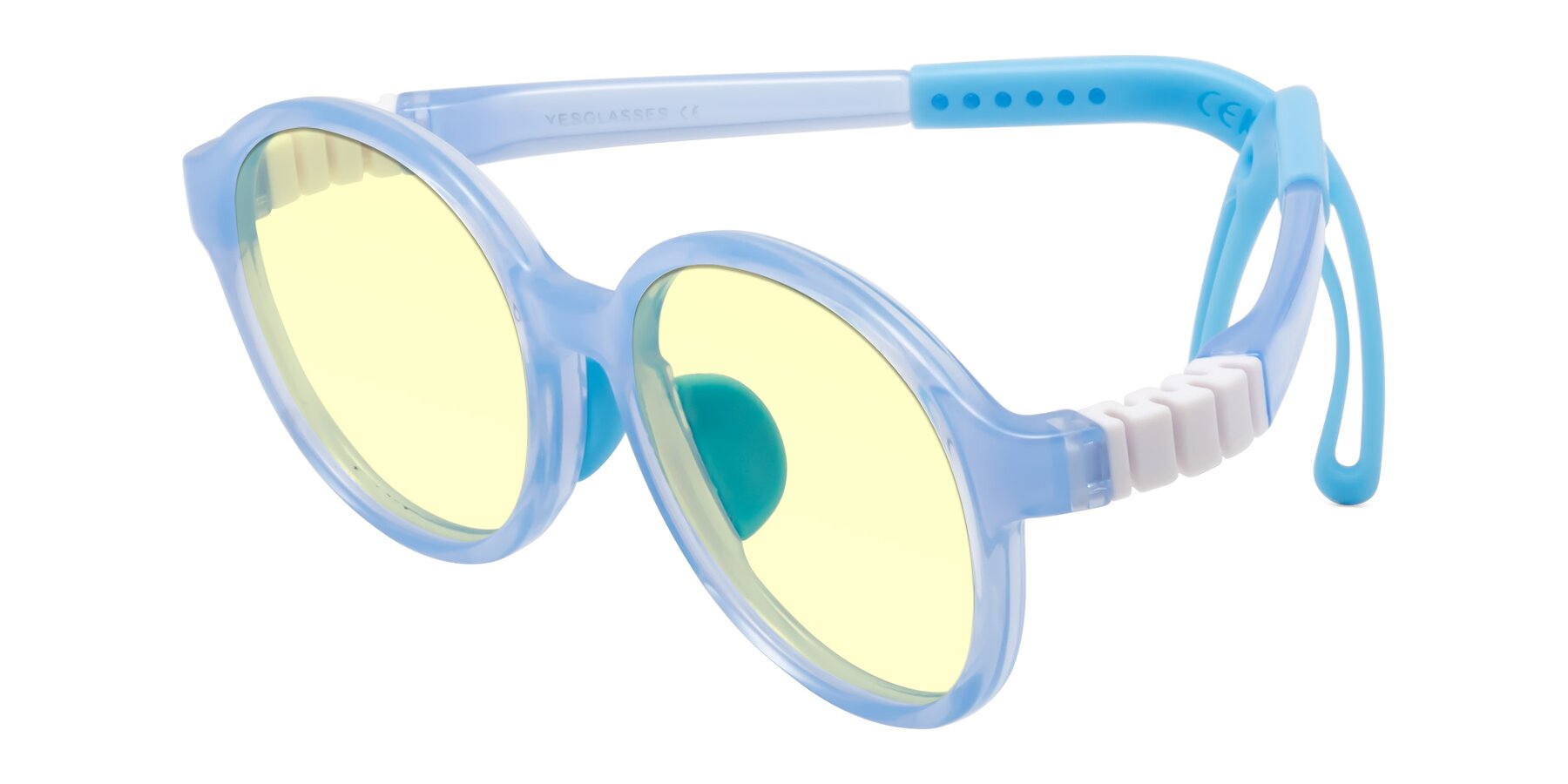 Angle of Zerlina in Pilot Blue with Light Yellow Tinted Lenses