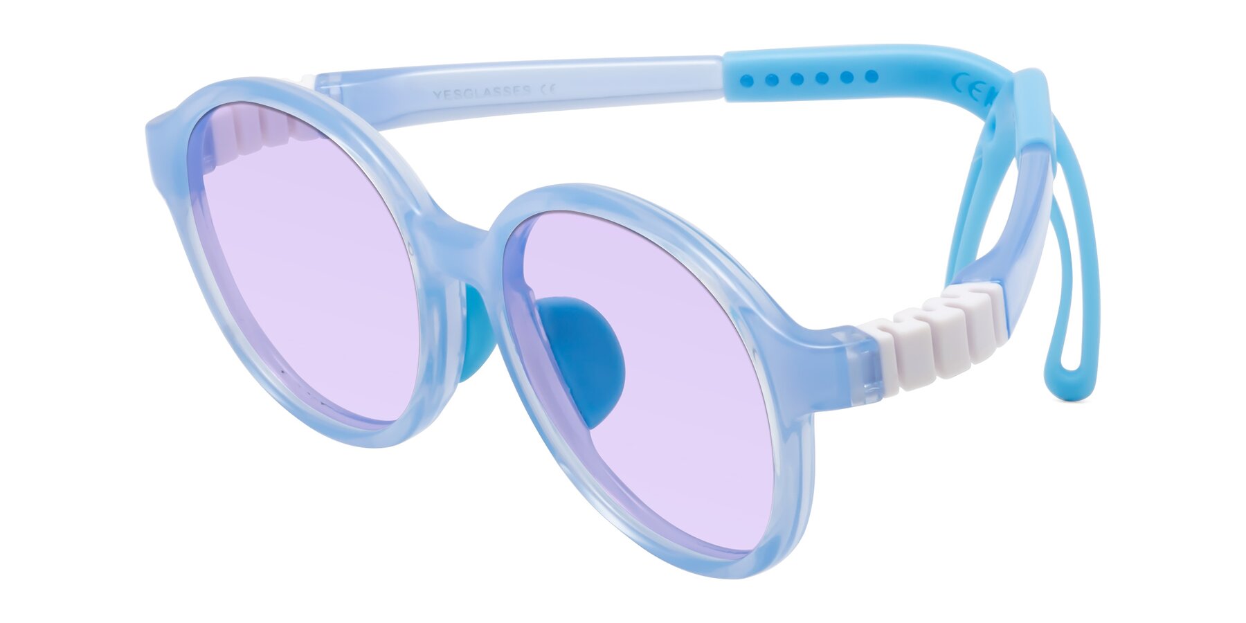 Angle of Zerlina in Pilot Blue with Light Purple Tinted Lenses