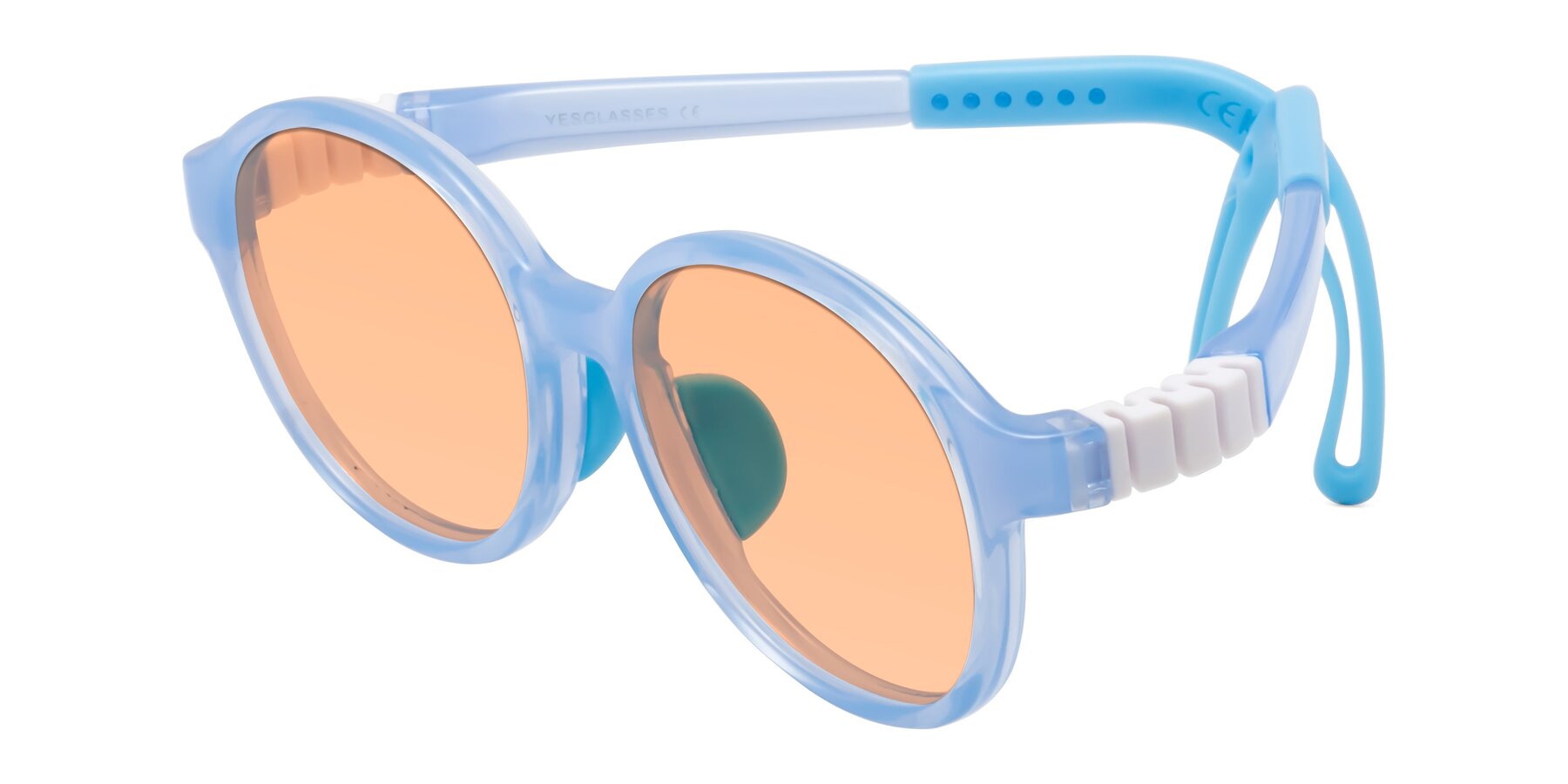 Angle of Zerlina in Pilot Blue with Light Orange Tinted Lenses