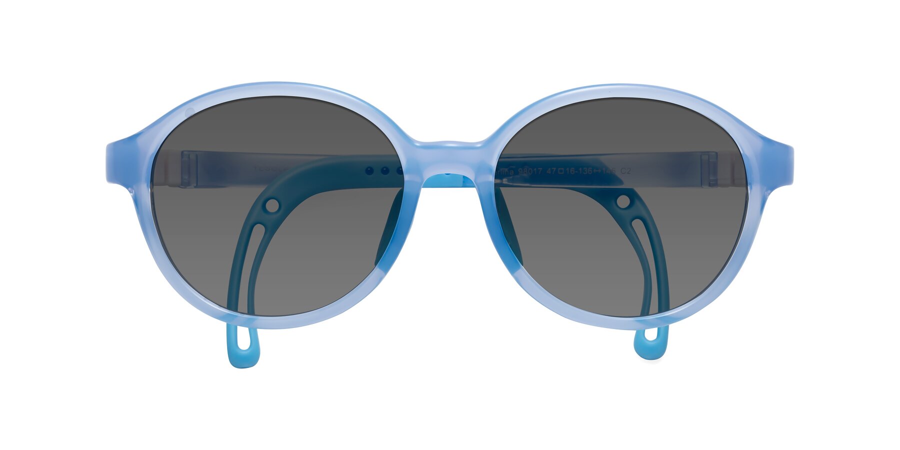 Folded Front of Zerlina in Pilot Blue with Medium Gray Tinted Lenses