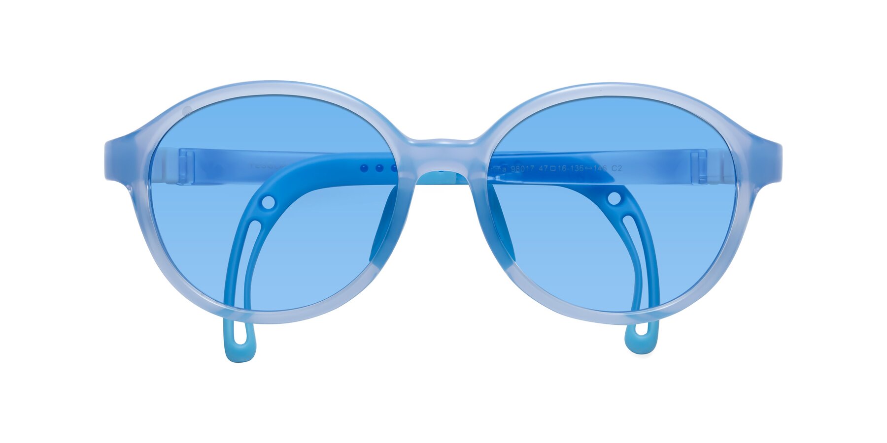 Folded Front of Zerlina in Pilot Blue with Medium Blue Tinted Lenses