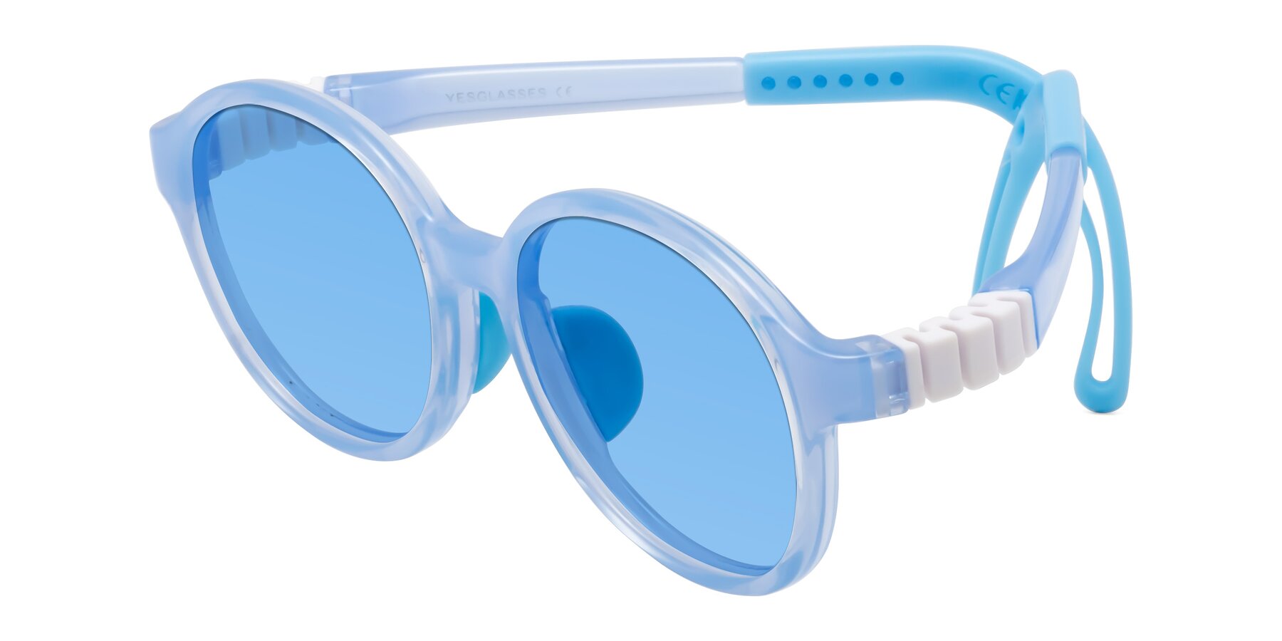 Angle of Zerlina in Pilot Blue with Medium Blue Tinted Lenses