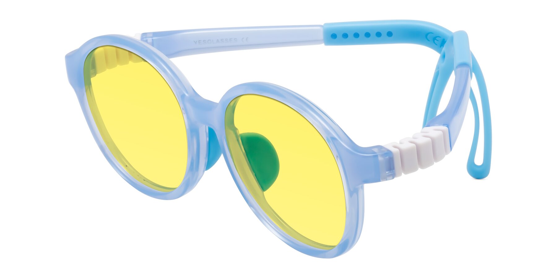 Angle of Zerlina in Pilot Blue with Medium Yellow Tinted Lenses