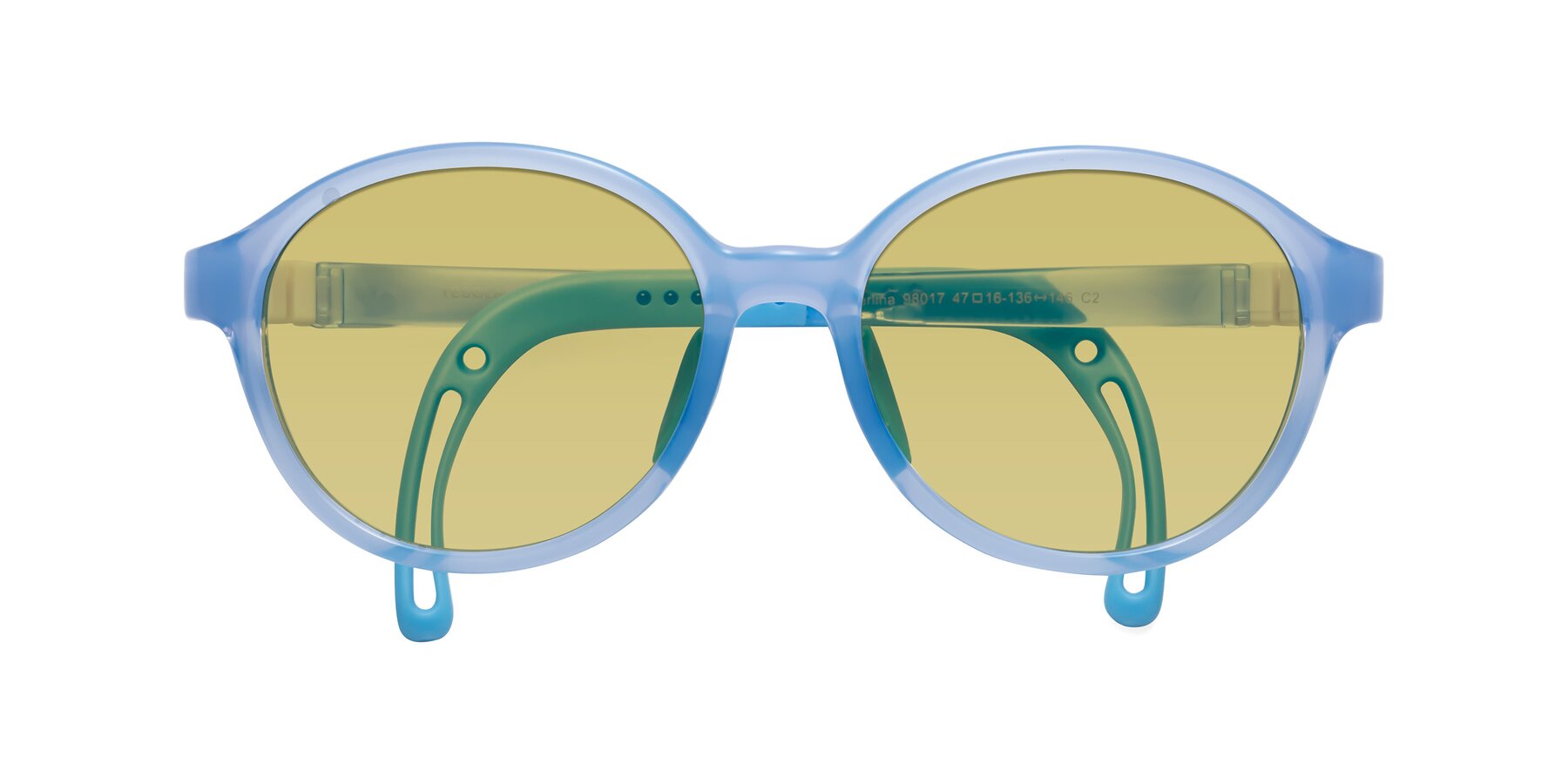 Folded Front of Zerlina in Pilot Blue with Medium Champagne Tinted Lenses