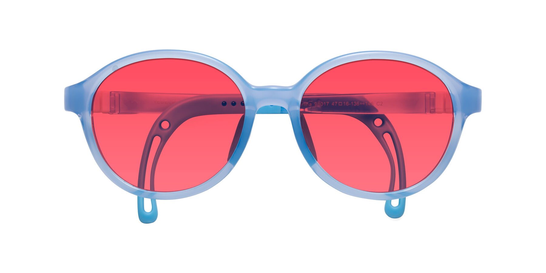 Folded Front of Zerlina in Pilot Blue with Red Tinted Lenses