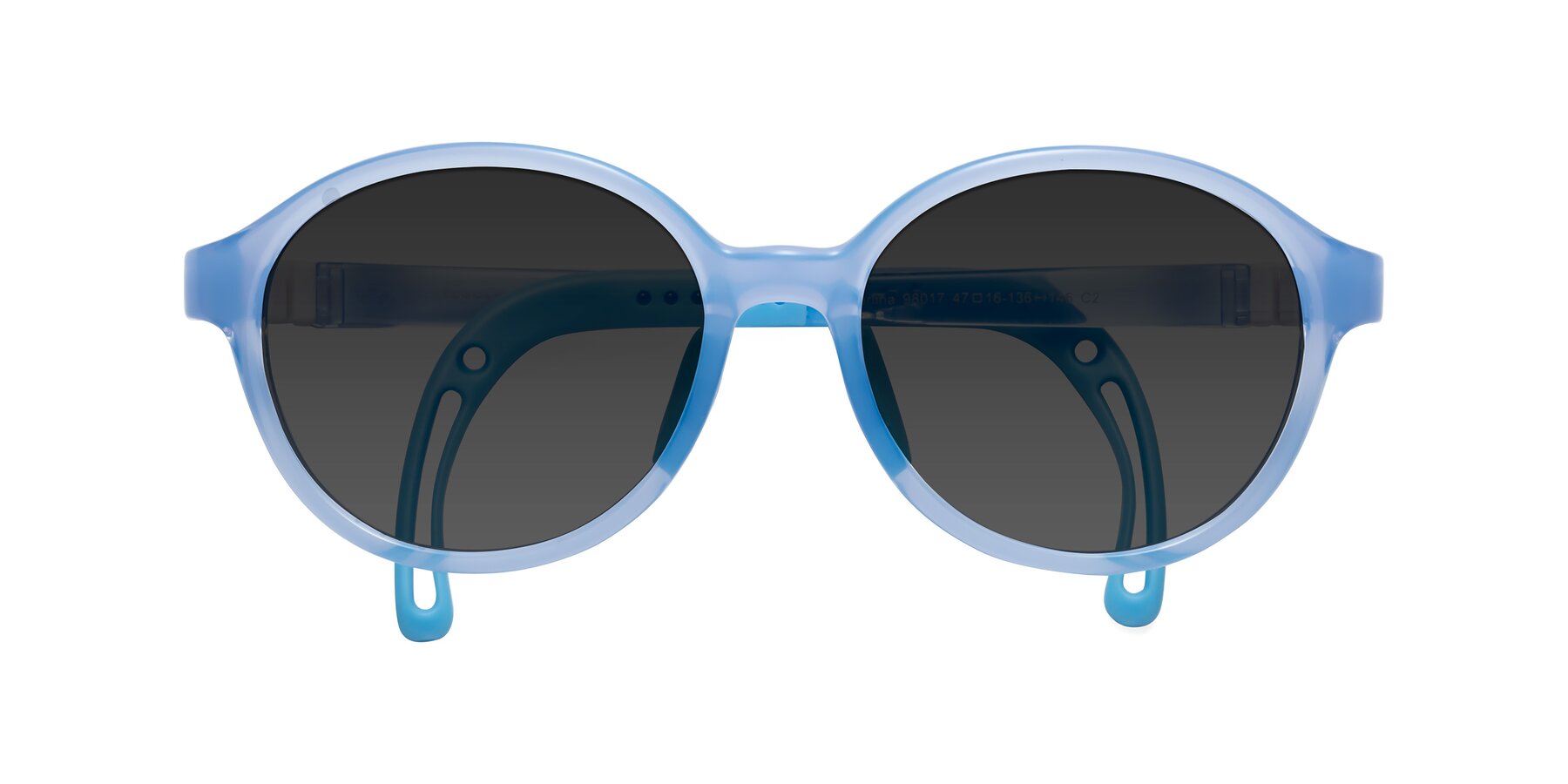 Folded Front of Zerlina in Pilot Blue with Gray Tinted Lenses