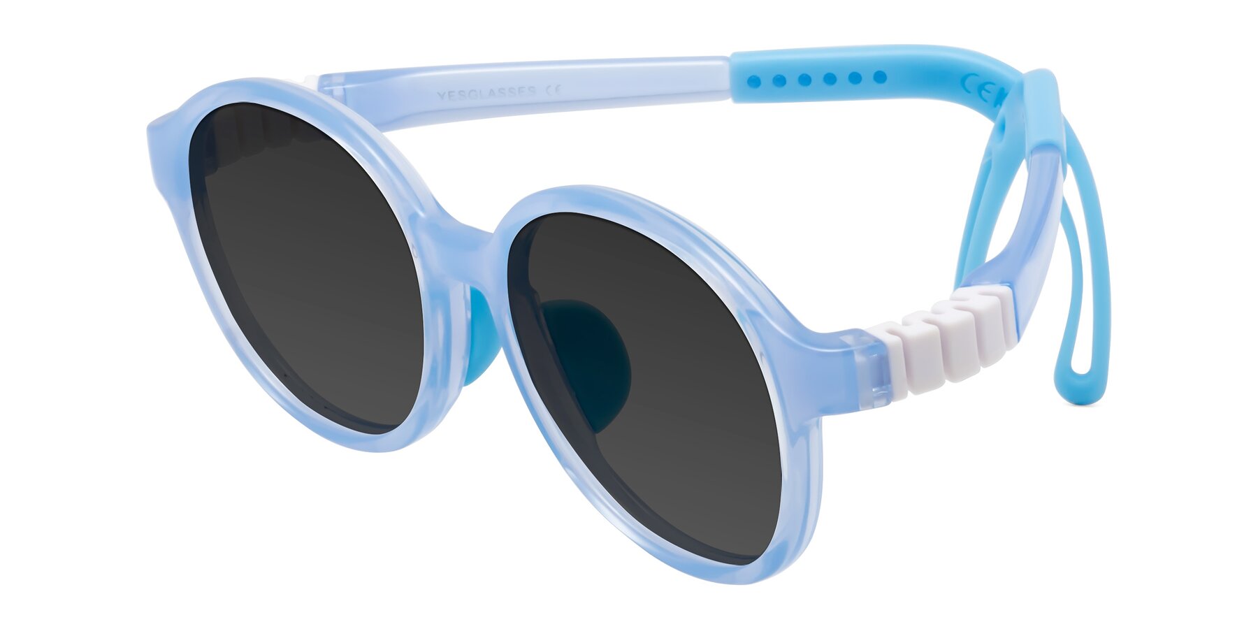 Angle of Zerlina in Pilot Blue with Gray Tinted Lenses