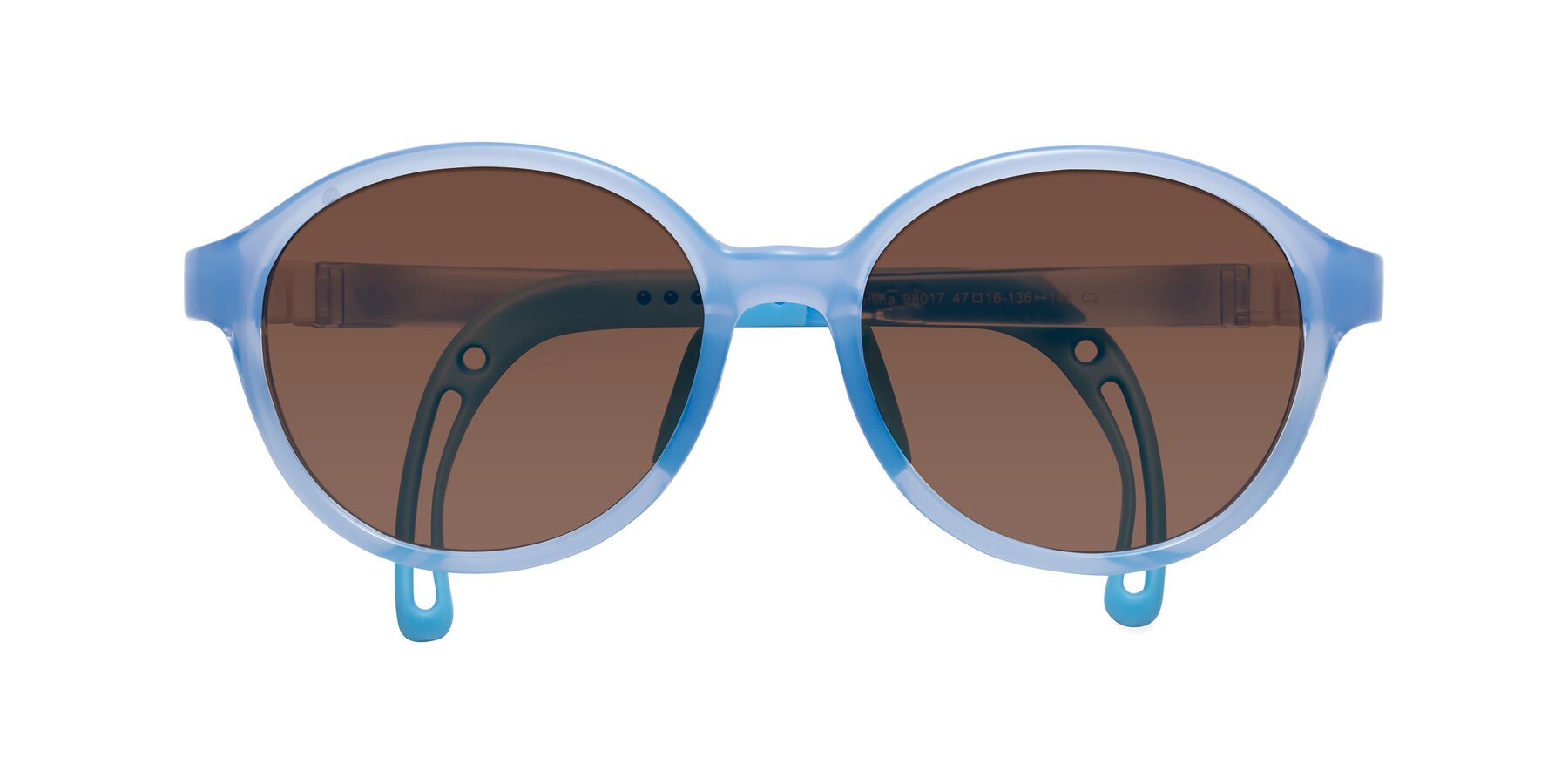 Folded Front of Zerlina in Pilot Blue with Brown Tinted Lenses