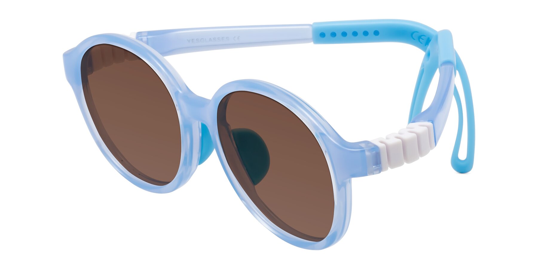 Angle of Zerlina in Pilot Blue with Brown Tinted Lenses