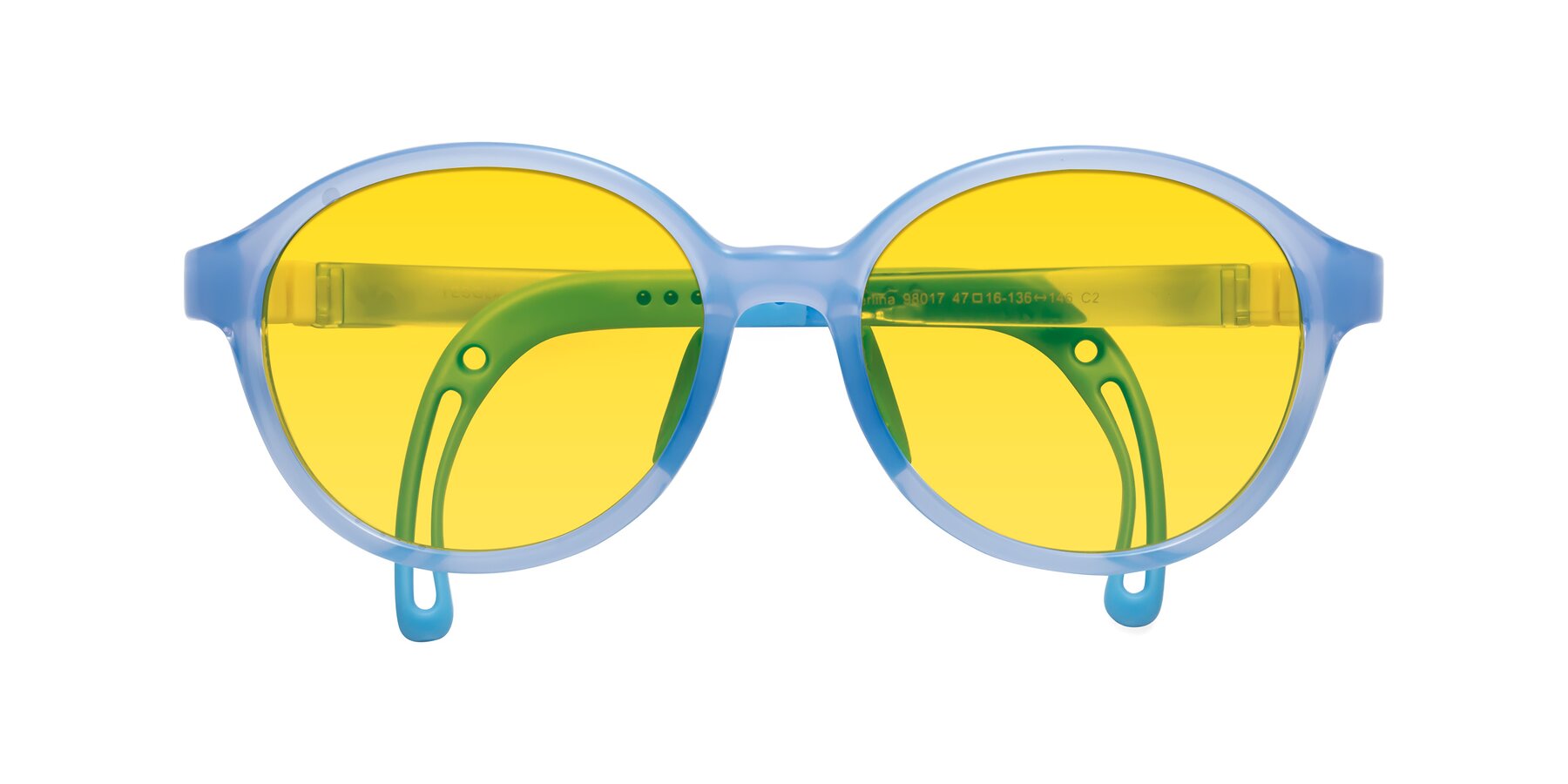 Folded Front of Zerlina in Pilot Blue with Yellow Tinted Lenses