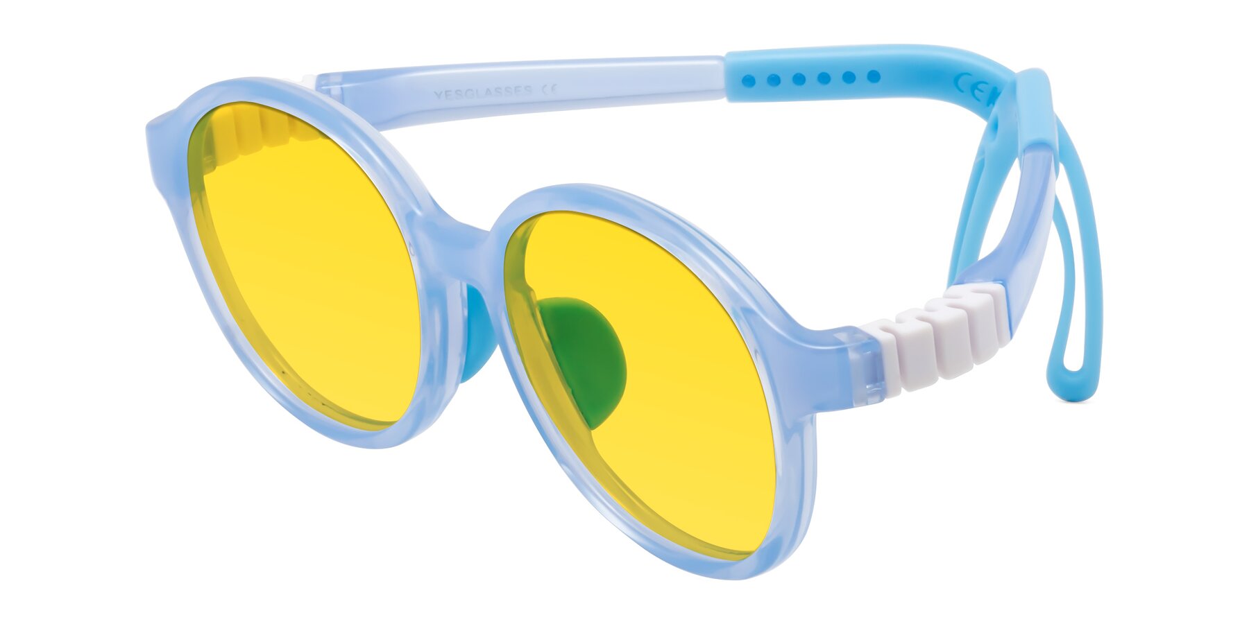 Angle of Zerlina in Pilot Blue with Yellow Tinted Lenses