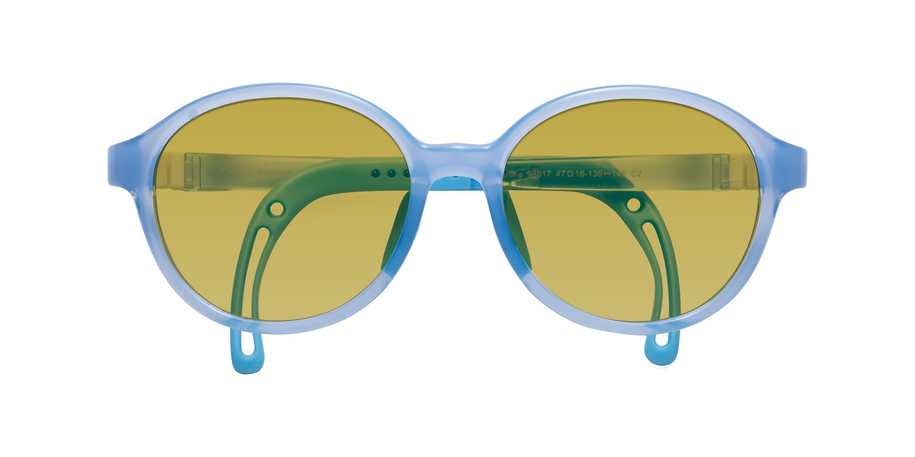 Folded Front of Zerlina in Pilot Blue with Champagne Tinted Lenses