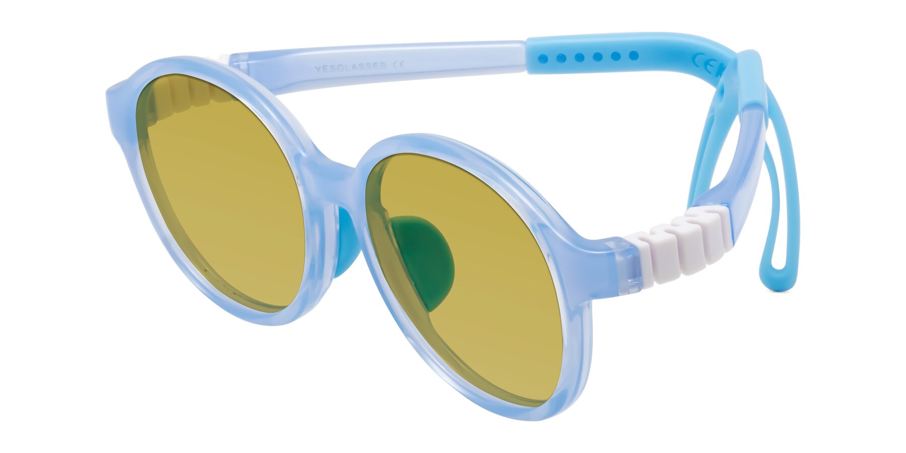 Angle of Zerlina in Pilot Blue with Champagne Tinted Lenses