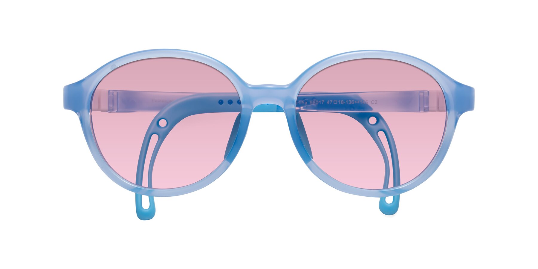 Folded Front of Zerlina in Pilot Blue with Light Wine Tinted Lenses