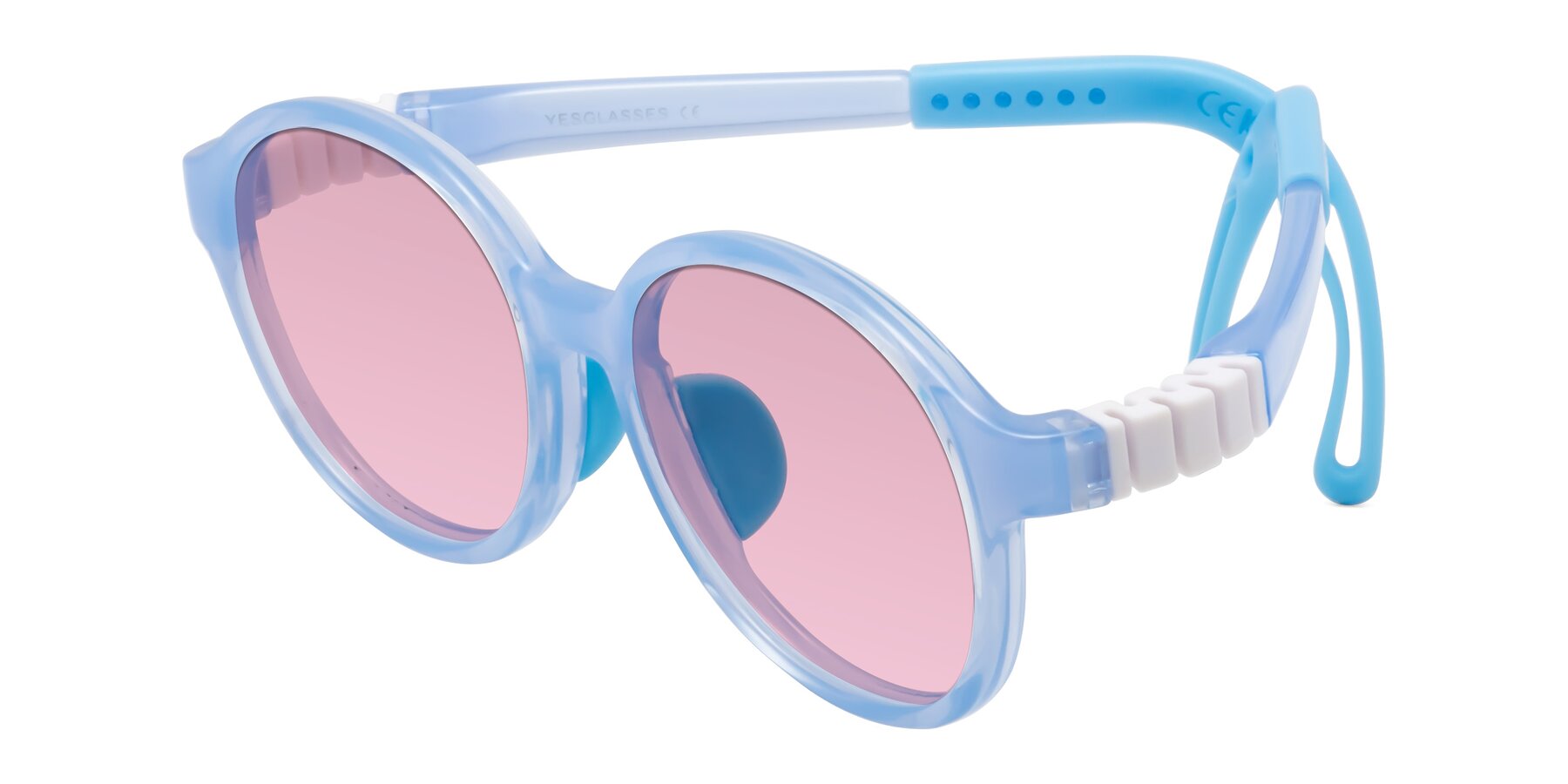 Angle of Zerlina in Pilot Blue with Light Wine Tinted Lenses