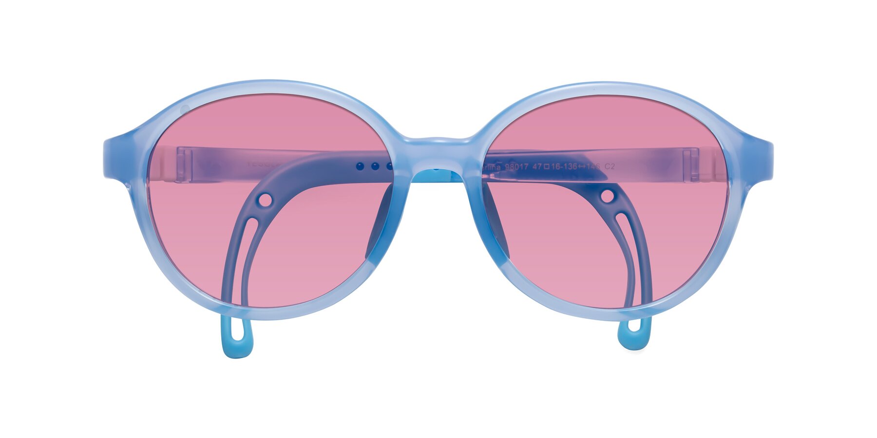 Folded Front of Zerlina in Pilot Blue with Medium Wine Tinted Lenses