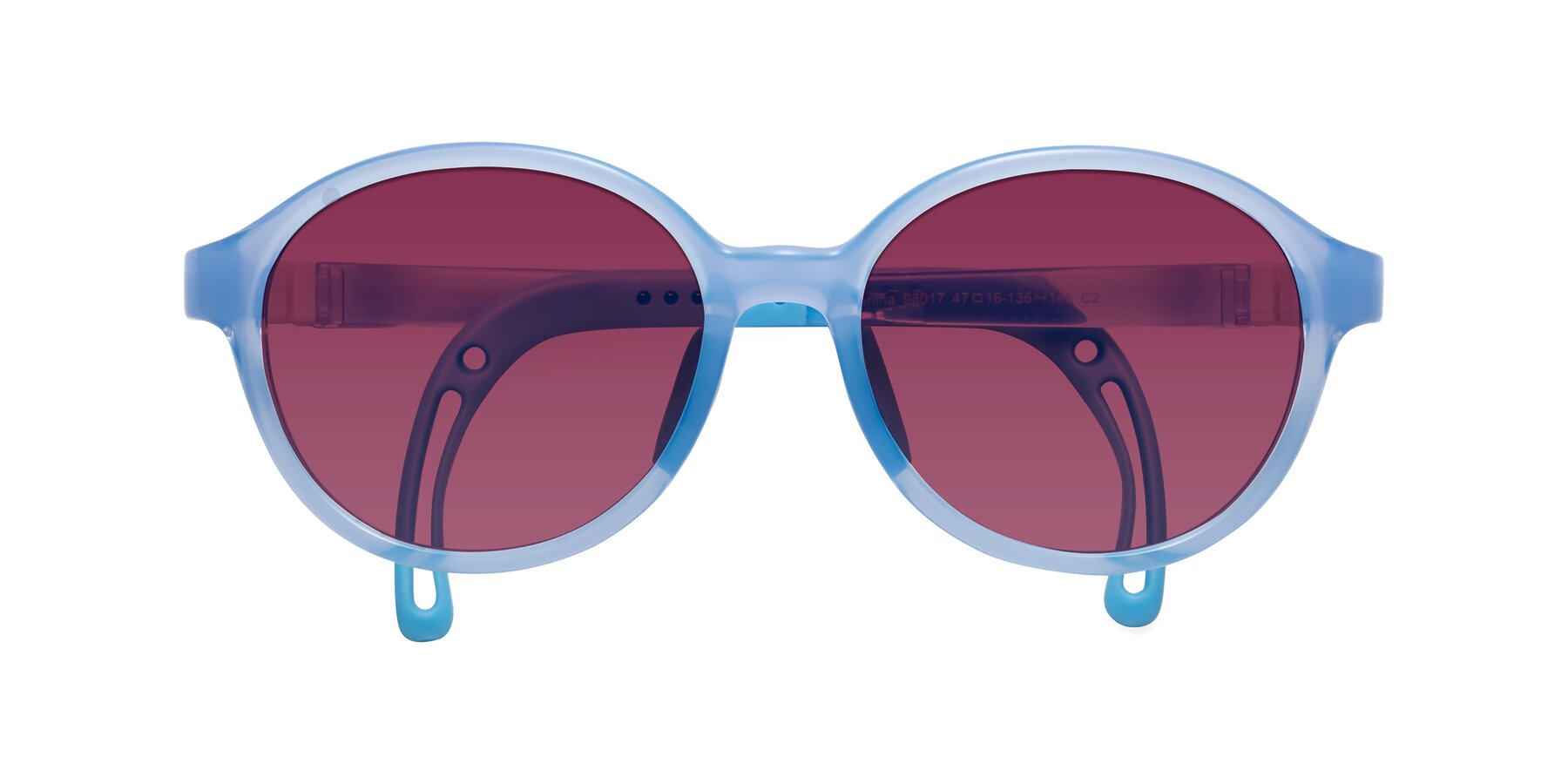 Folded Front of Zerlina in Pilot Blue with Wine Tinted Lenses