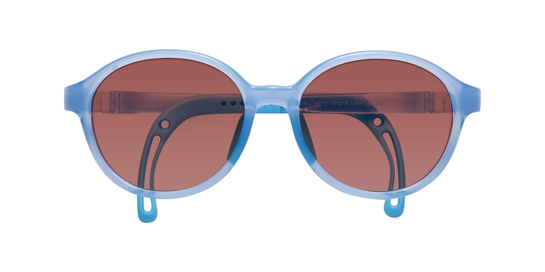 Folded Front of Zerlina in Pilot Blue with Garnet Tinted Lenses