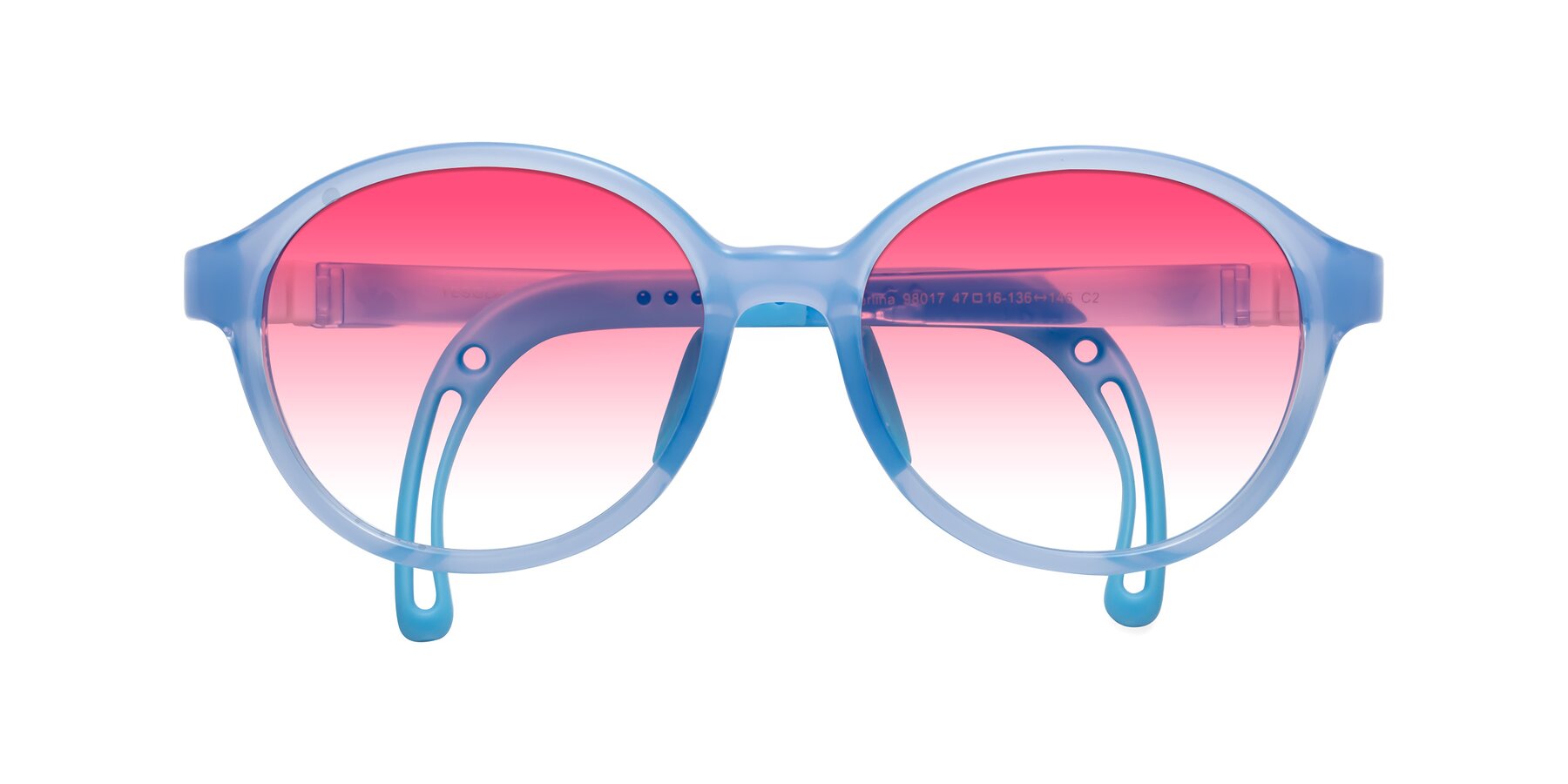 Folded Front of Zerlina in Pilot Blue with Pink Gradient Lenses