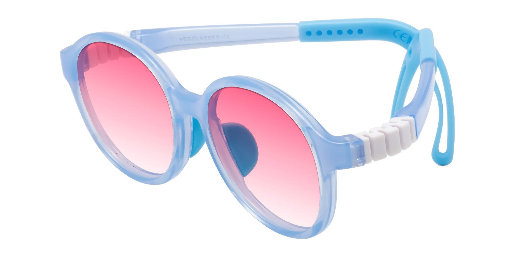 Angle of Zerlina in Pilot Blue with Pink Gradient Lenses