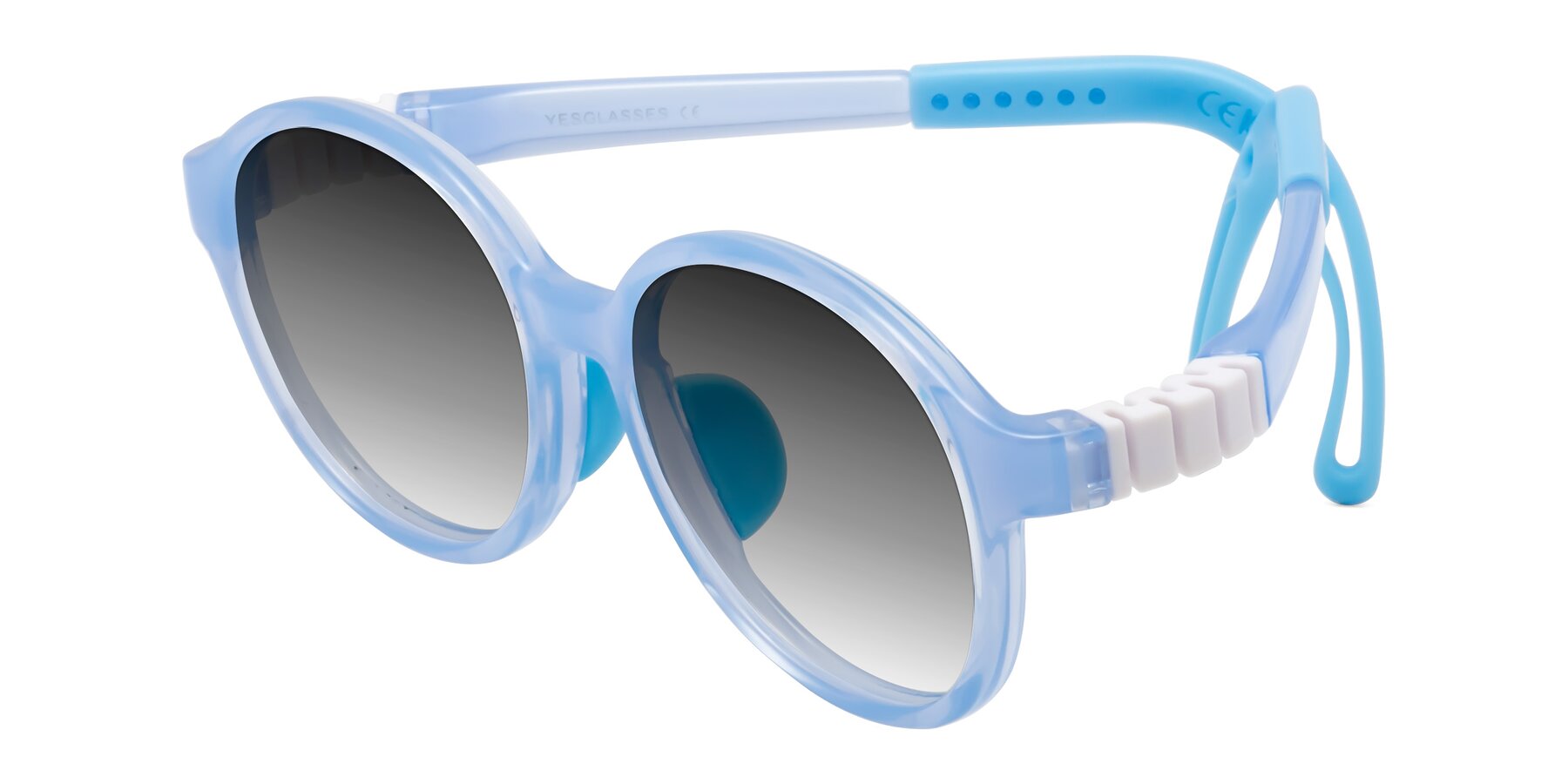 Angle of Zerlina in Pilot Blue with Gray Gradient Lenses