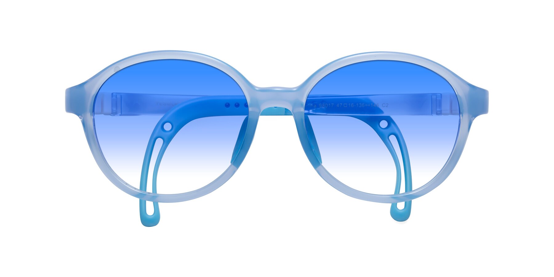 Folded Front of Zerlina in Pilot Blue with Blue Gradient Lenses