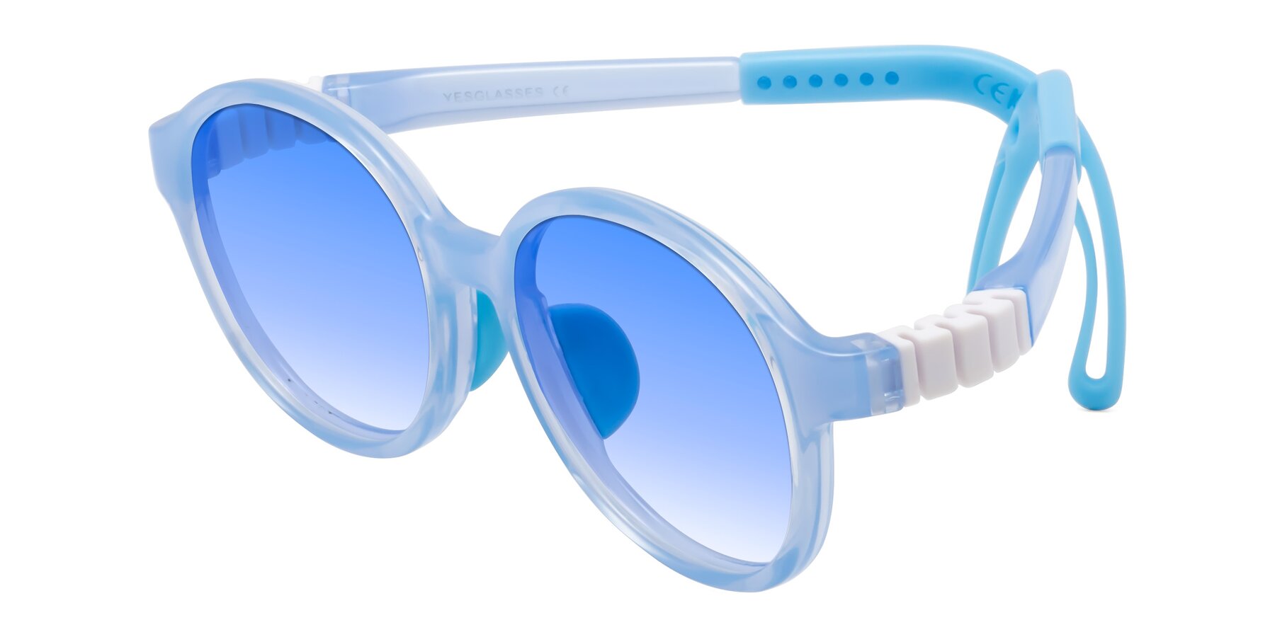 Angle of Zerlina in Pilot Blue with Blue Gradient Lenses