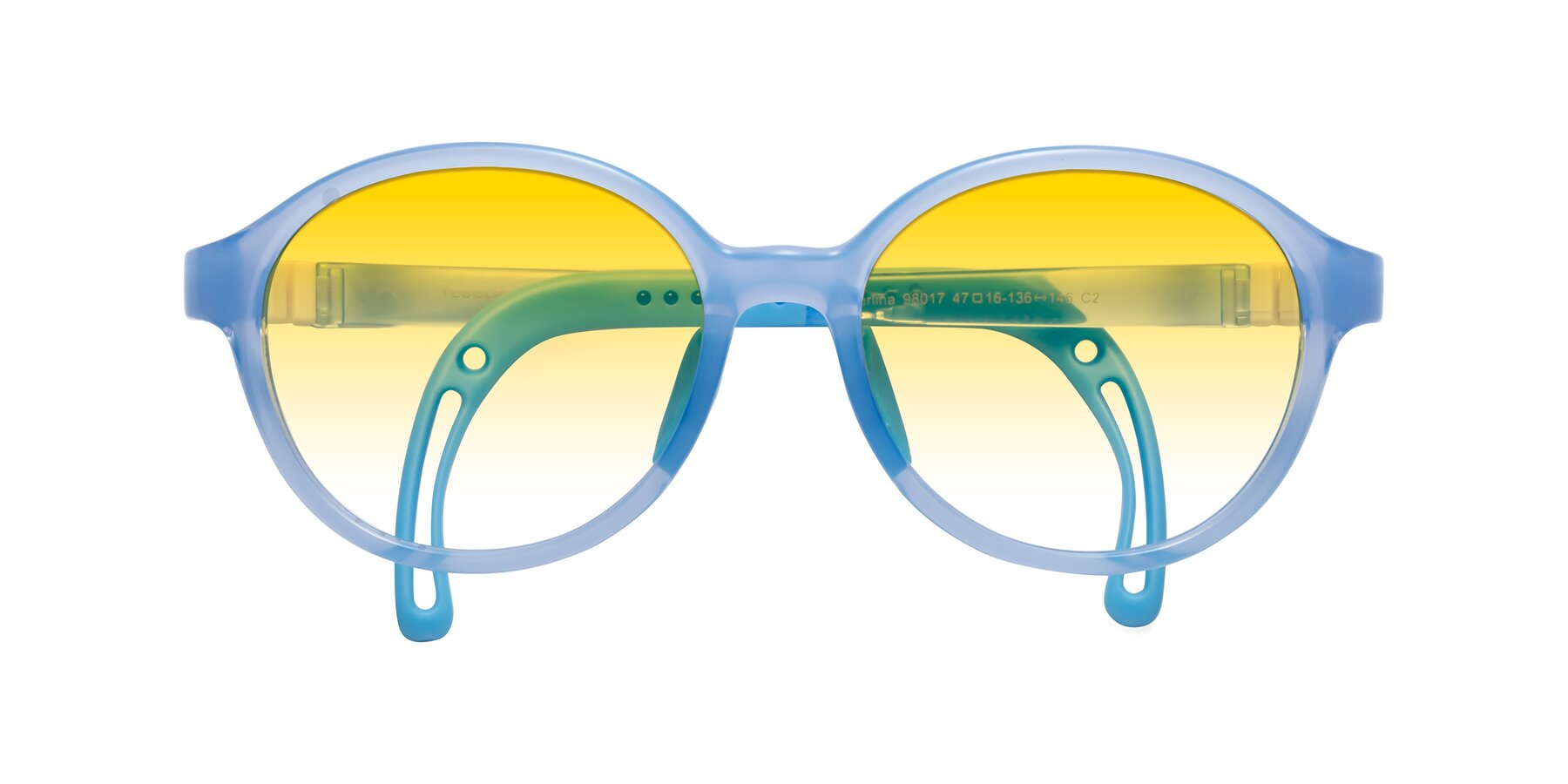 Folded Front of Zerlina in Pilot Blue with Yellow Gradient Lenses