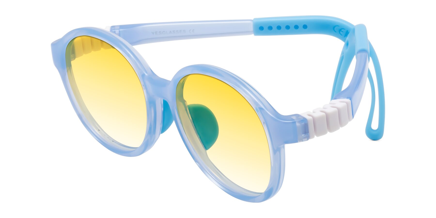 Angle of Zerlina in Pilot Blue with Yellow Gradient Lenses