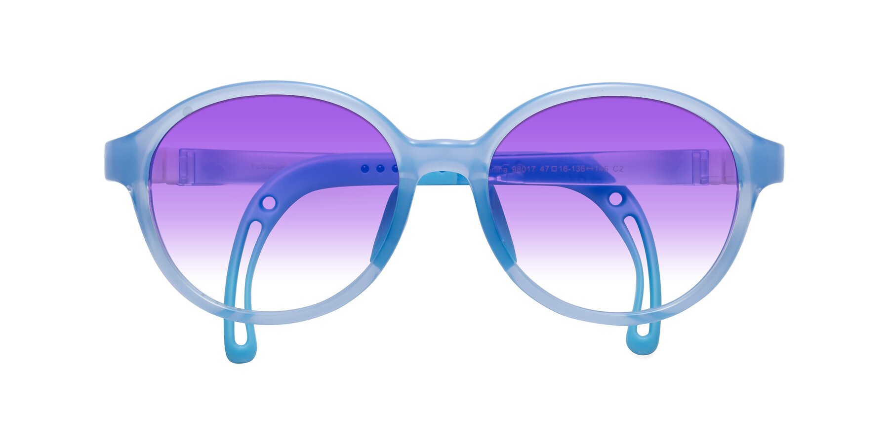 Folded Front of Zerlina in Pilot Blue with Purple Gradient Lenses