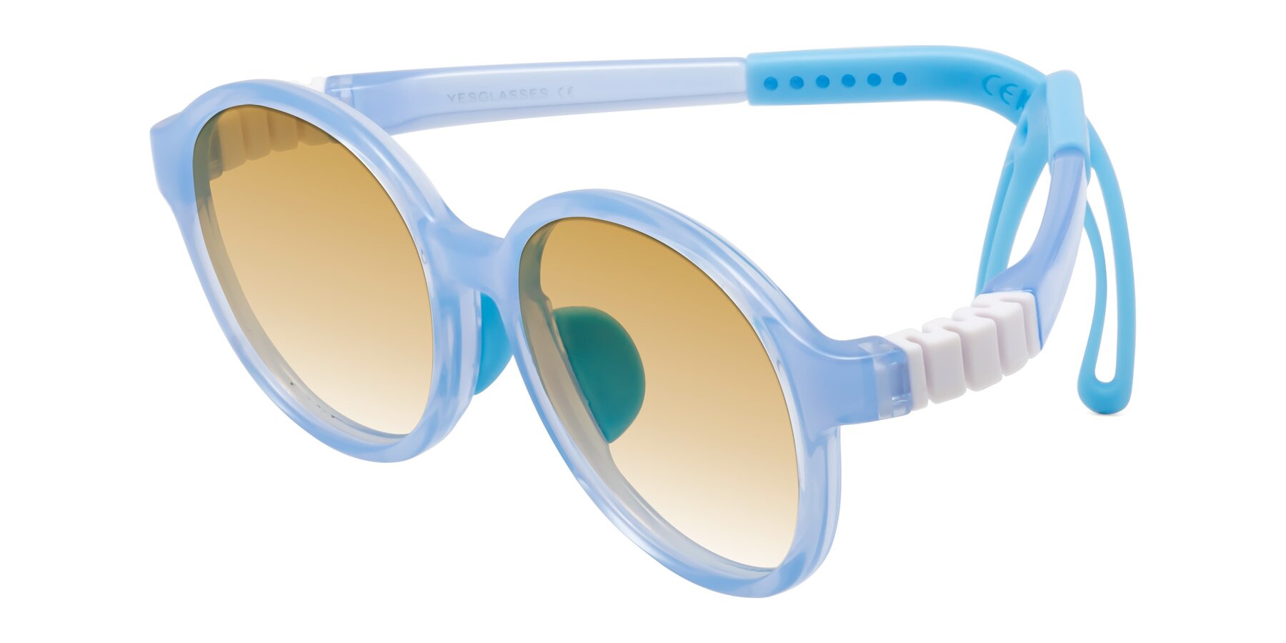 Angle of Zerlina in Pilot Blue with Champagne Gradient Lenses